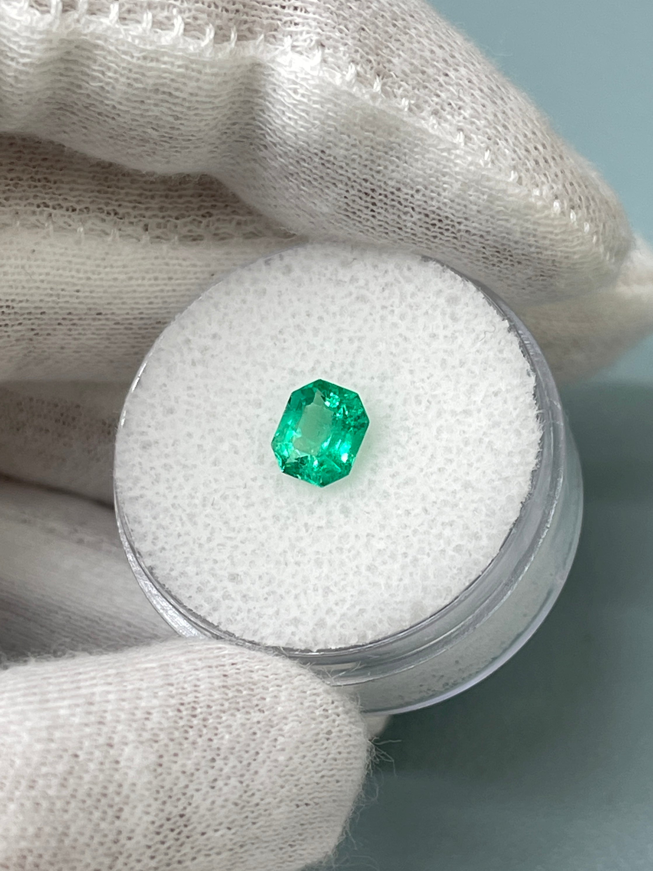 0.83 Carat 6x5mm Bluish Green Natural Loose Colombian Emerald Gemstone - Emerald Cut with Clipped Corners for Jewelry Making, Engagement Rings & Fine Collections
