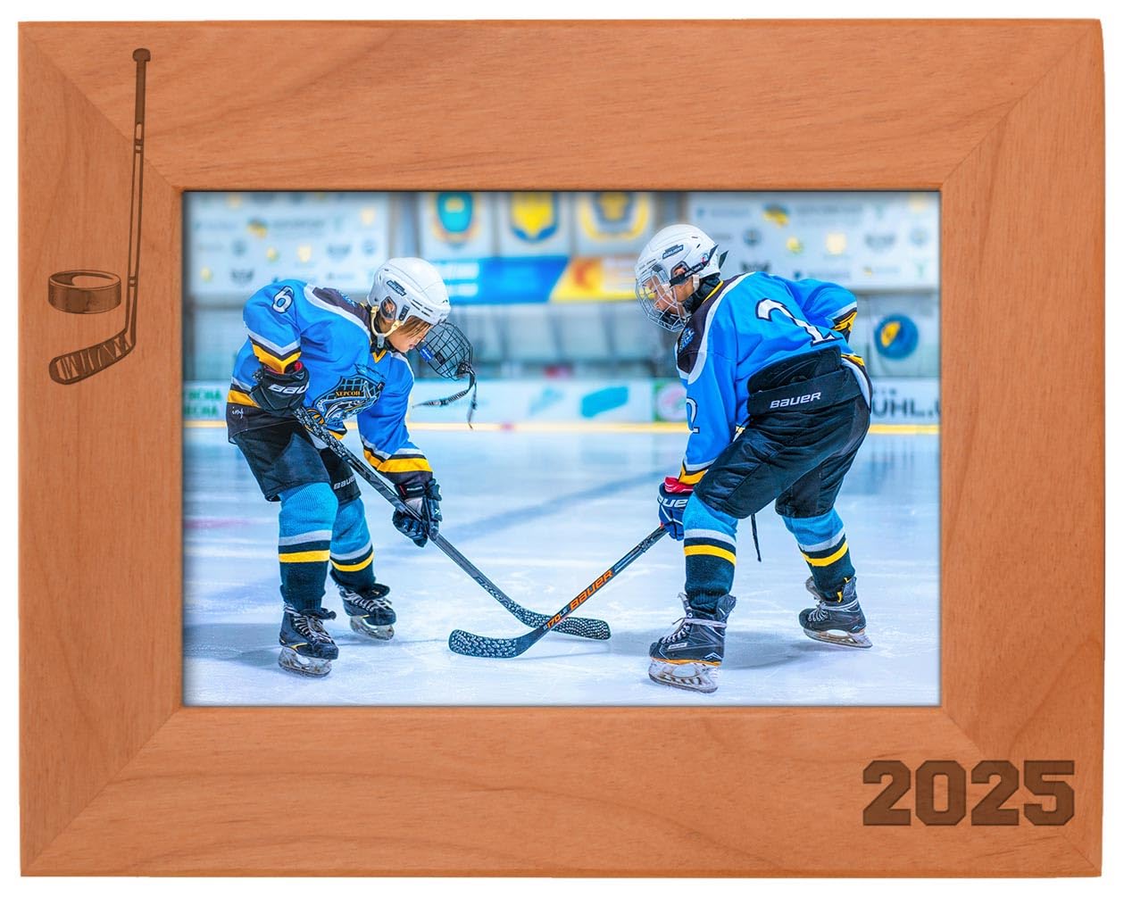 2025 Engraved Wood Hockey Picture Frame - 5x7 Landscape Sports Photo Frame for Hockey Gifts & Memorabilia | Perfect for Locker Room Decor, Player Awards & Fan Collections