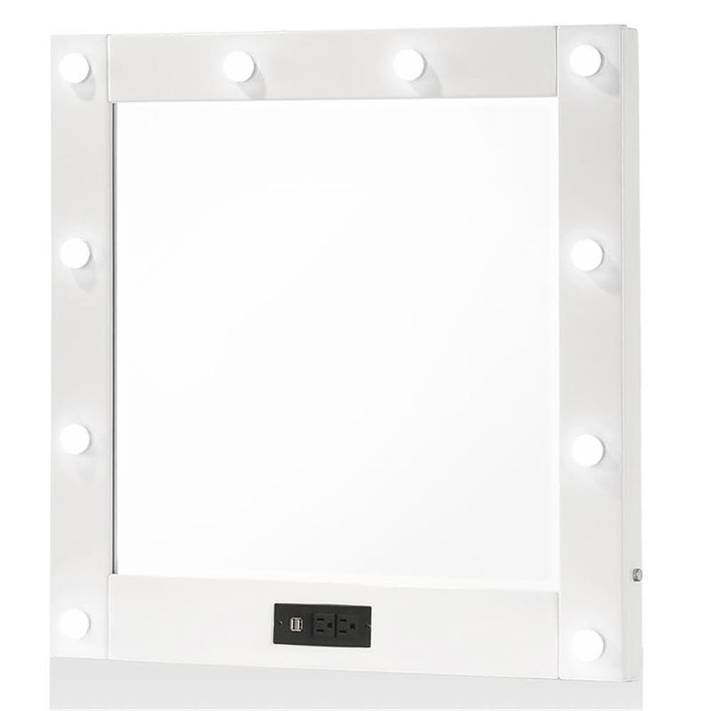 Furniture of America Lita Contemporary White Wood Vanity Mirror with LED Bulbs - Perfect for Bedroom Dressing Table & Makeup Station