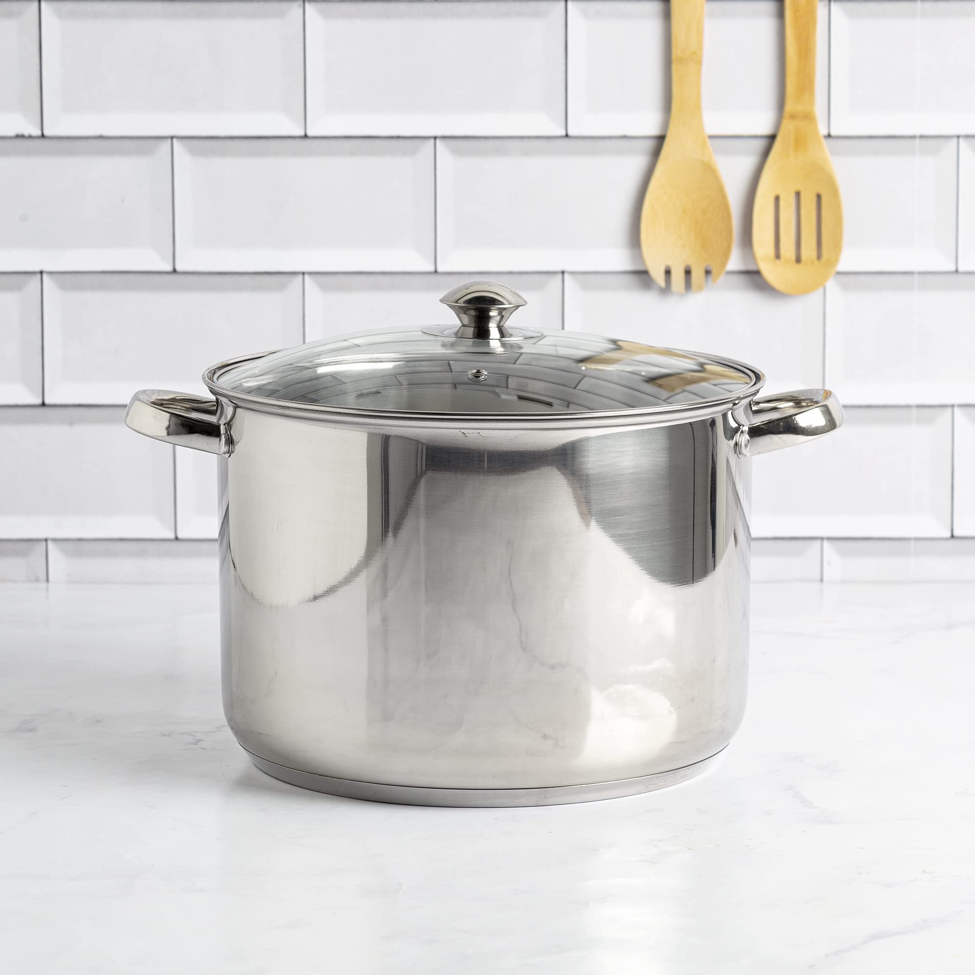 Ecolution Pure Intentions 12-Quart Stainless Steel Stock Pot with Tempered Glass Lid – Stay-Cool Handles & Encapsulated Bottom – Oven Safe & Recyclable – Perfect for Soups, Stews, and Large Batch Cooking