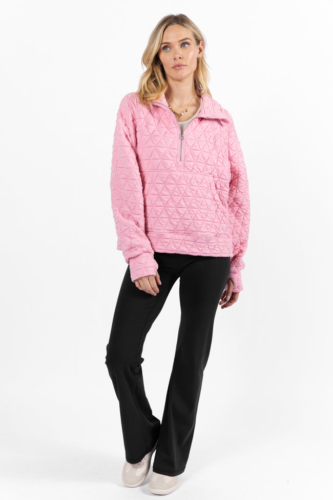 Pink Quilted Quarter Zip Pullover for Women - Cozy Fleece Jacket for Fall & Winter | Perfect for Casual Outfits, Outdoor Activities & Layering