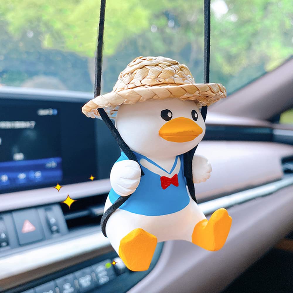 Cute Swing Duck Car Mirror Hanging Decor - Fun Duck-Shaped Rearview Mirror Charm for Car Interior Accessories | Perfect for Adding Playful Style to Your Vehicle