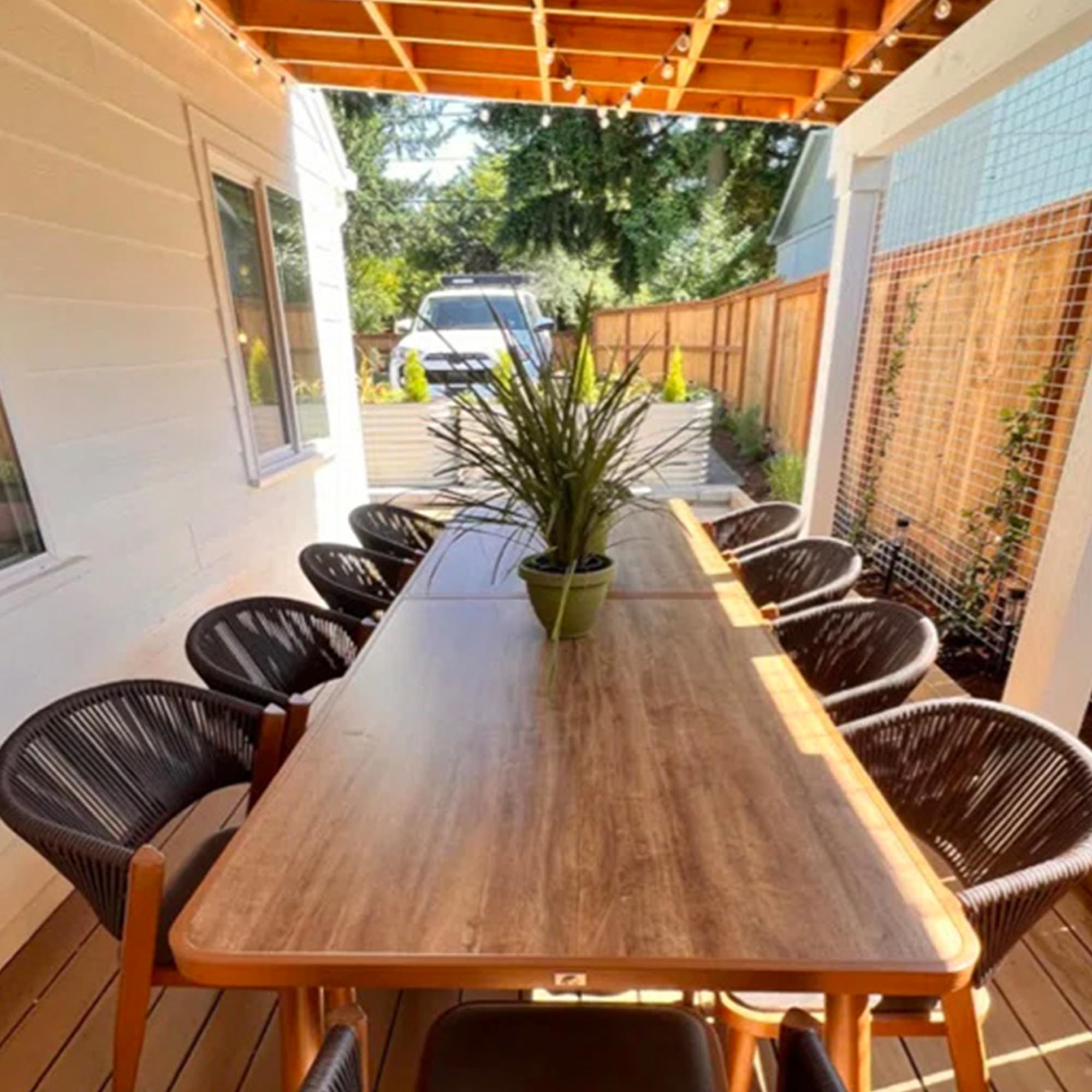 PURPLE LEAF 9-Piece Outdoor Dining Set - Teak & Aluminum Patio Furniture with Wicker Dining Table & Chairs - Perfect for Lawn, Deck, Patio & Backyard Entertaining
