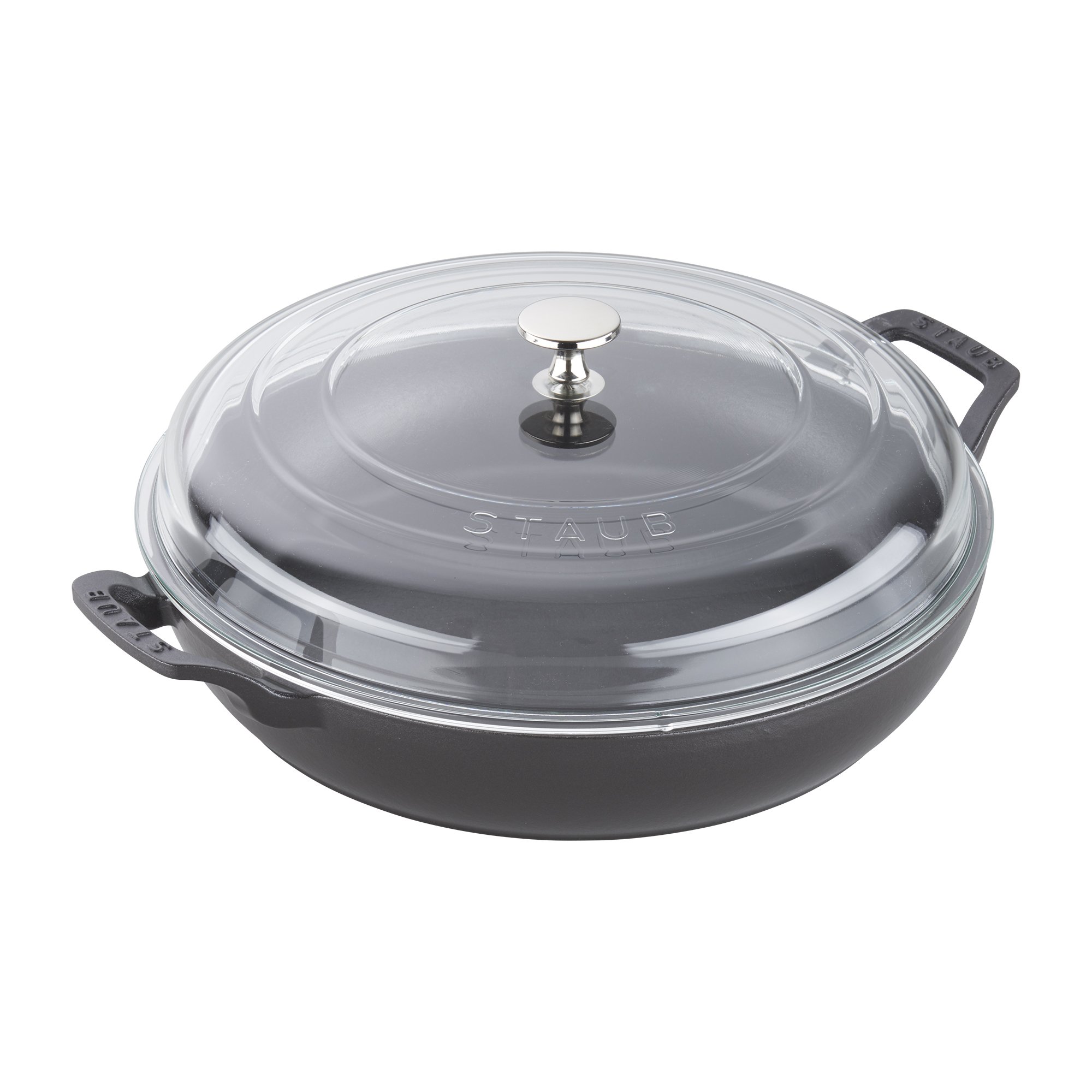 STAUB 3.5-Quart Matte Black Enameled Cast Iron Braiser with Glass Lid - Perfect for Slow Cooking, Roasting & Serving Dishes Family Style