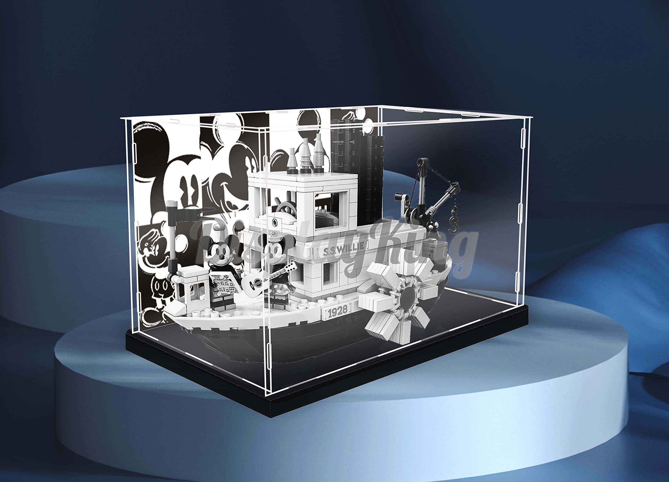 Premium Acrylic Display Case for LEGO Ideas Steamboat Willie 21317 - Compatible with LEGO Set (Set Not Included) - Themed Background - US Stock - Perfect for Collectors & Home Decoration
