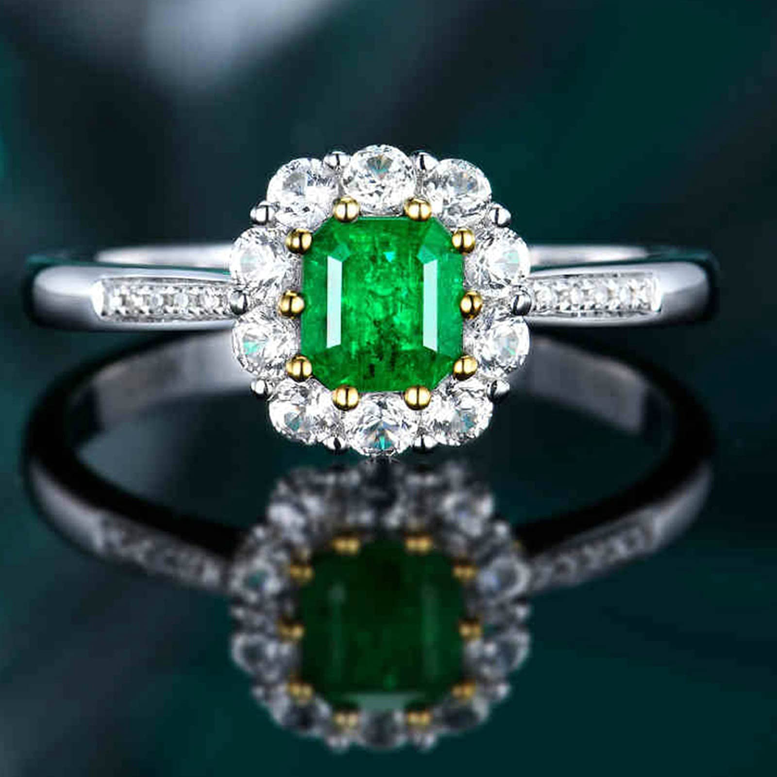 18K White Gold & 925 Sterling Silver Wedding Bands for Women - Simple Emerald Moissanite/Zirconia Promise Rings - Elegant Jewelry for Engagement, Anniversary & Special Occasions