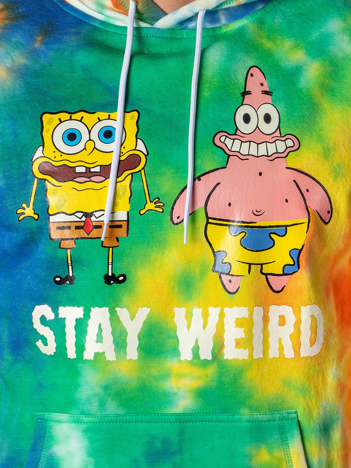 Mad Engine SpongeBob SquarePants Men's Tie-Dye Pullover Hoodie - Patrick & SpongeBob Stay Weird Design | Casual Wear, Cosplay, Gift for Fans | Perfect for Halloween, Comic Con & Everyday Outfits
