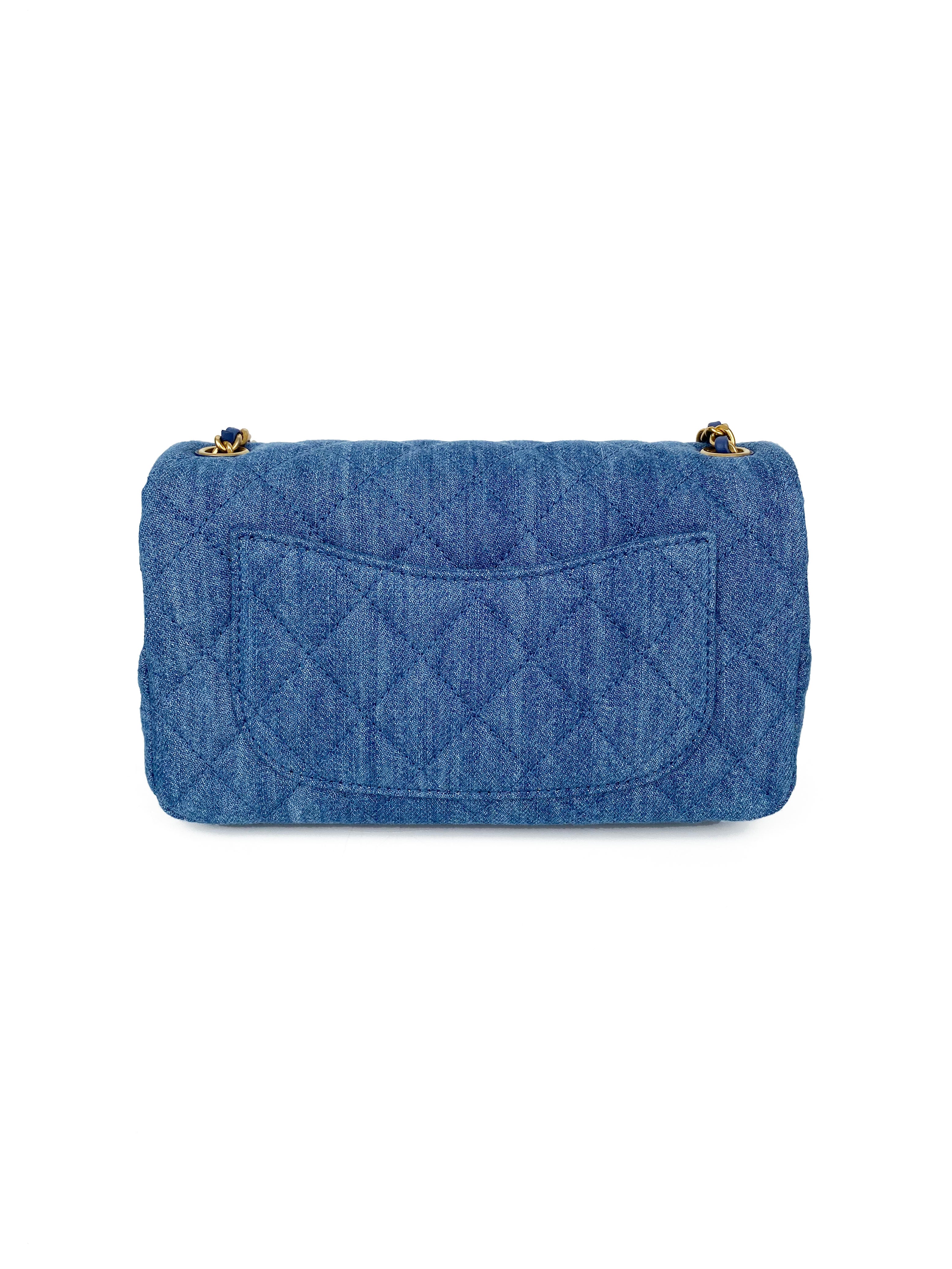 Chanel Mini Denim Classic Flap Bag with Pearl Crush Chain - Luxury Designer Crossbody Purse for Women | Perfect for Date Night, Parties & Everyday Use