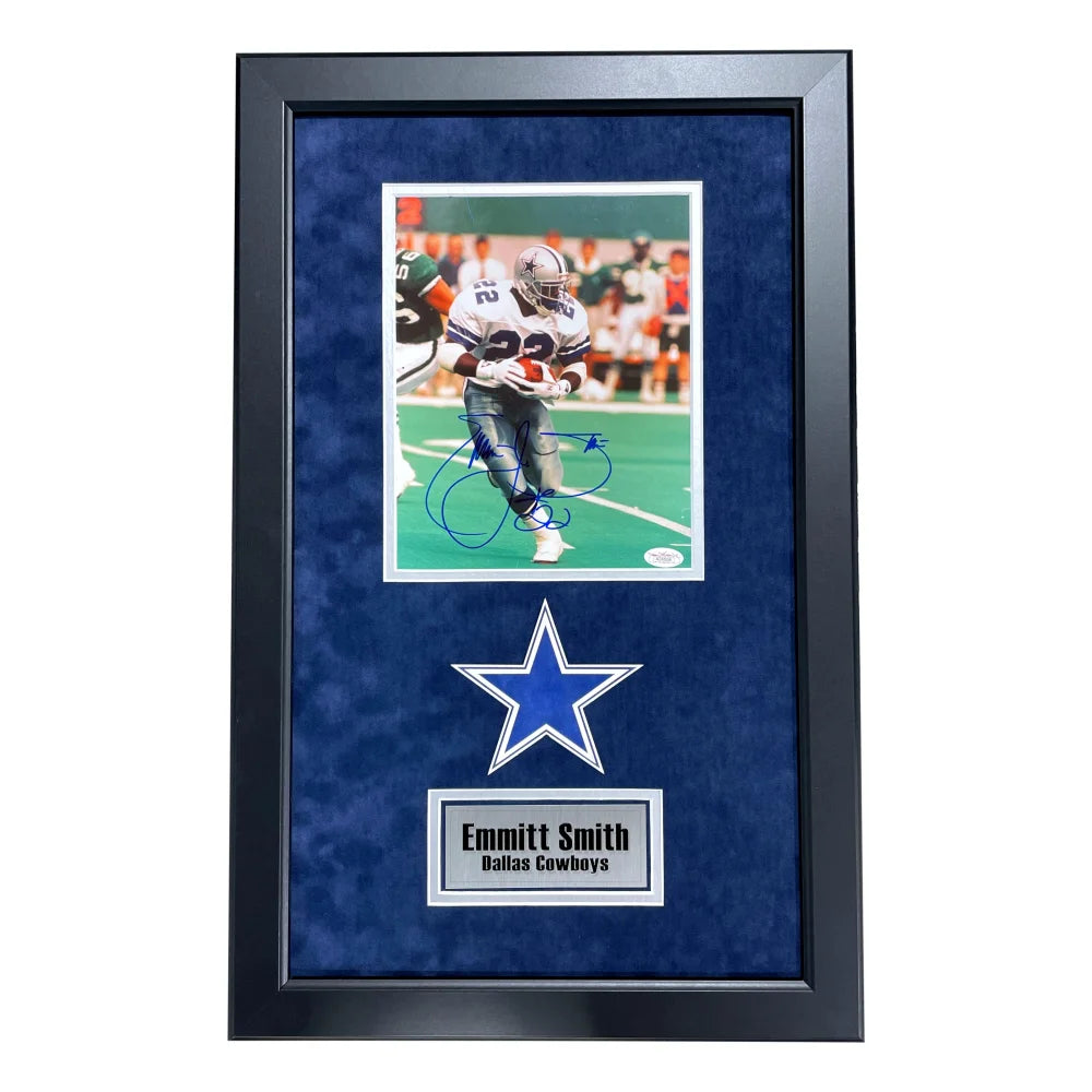 Emmitt Smith Autographed Dallas Cowboys 8x10 Photo Collage - Framed NFL Memorabilia with JSA COA - Perfect for Sports Fans, Man Cave Decor & Football Gift Ideas