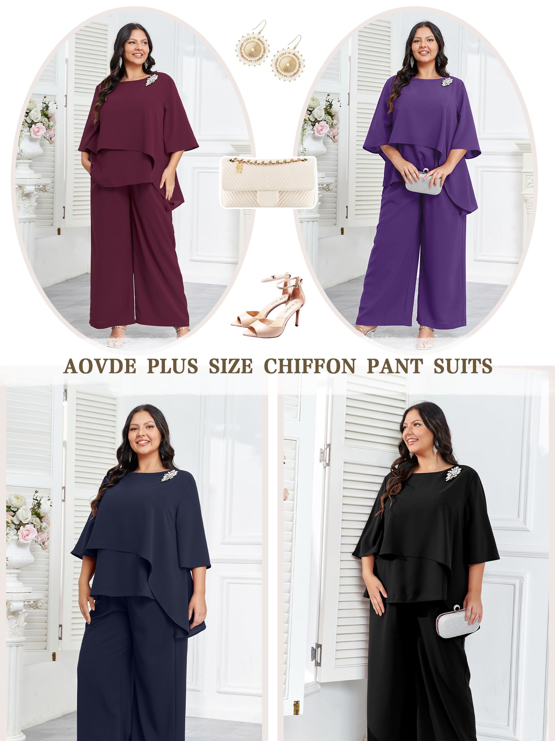 Elegant Plus Size Pant Suits for Women - 2 Piece Dressy Outfit with Pockets | Mother of Bride & Wedding Guest Attire | Perfect for Formal Events, Office Wear & Special Occasions