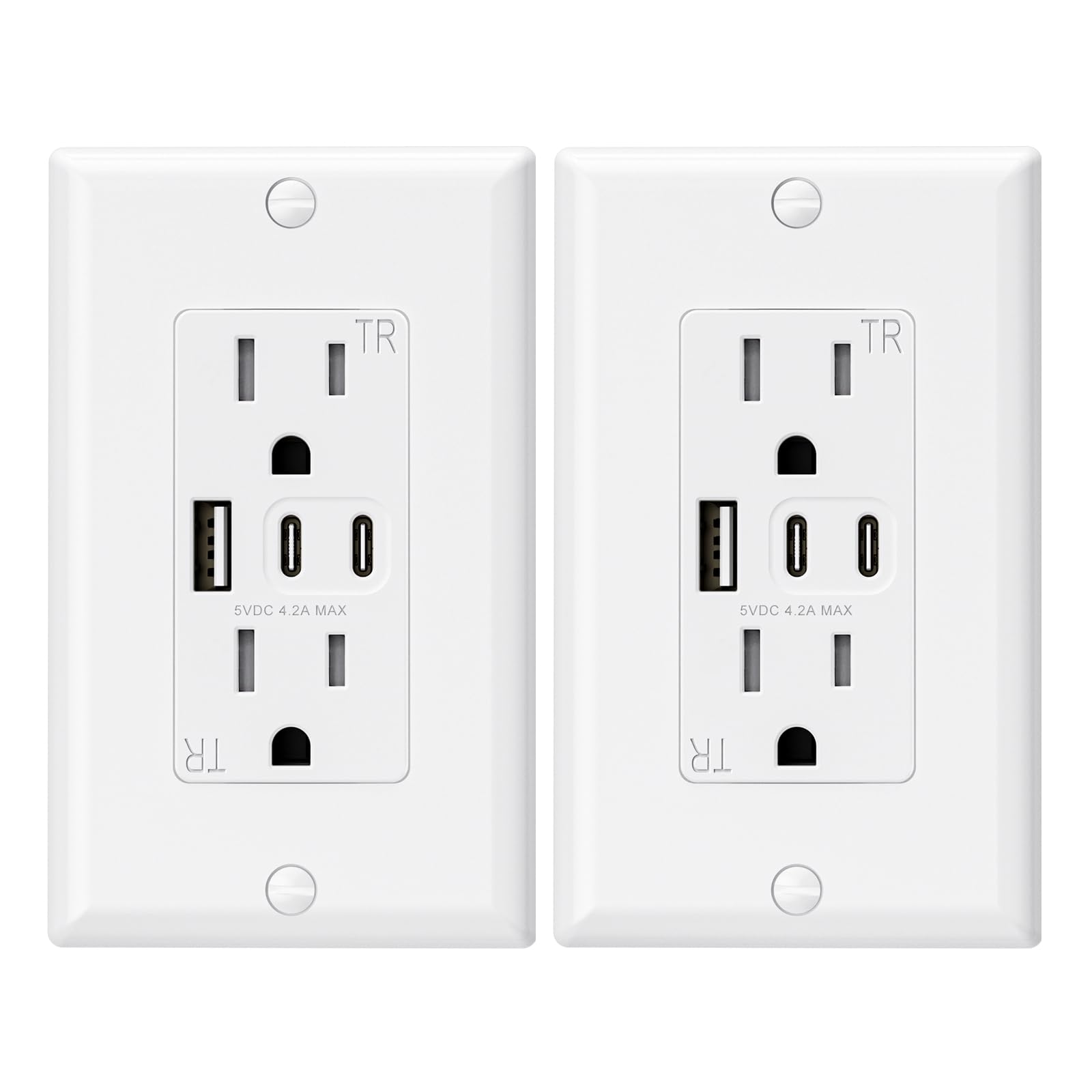 ELEGRP 15A USB Outlet with 3 Ports & Dual USB-C - TR Tamper-Resistant - UL Listed (2 Pack, White) - Perfect for Home & Office Charging