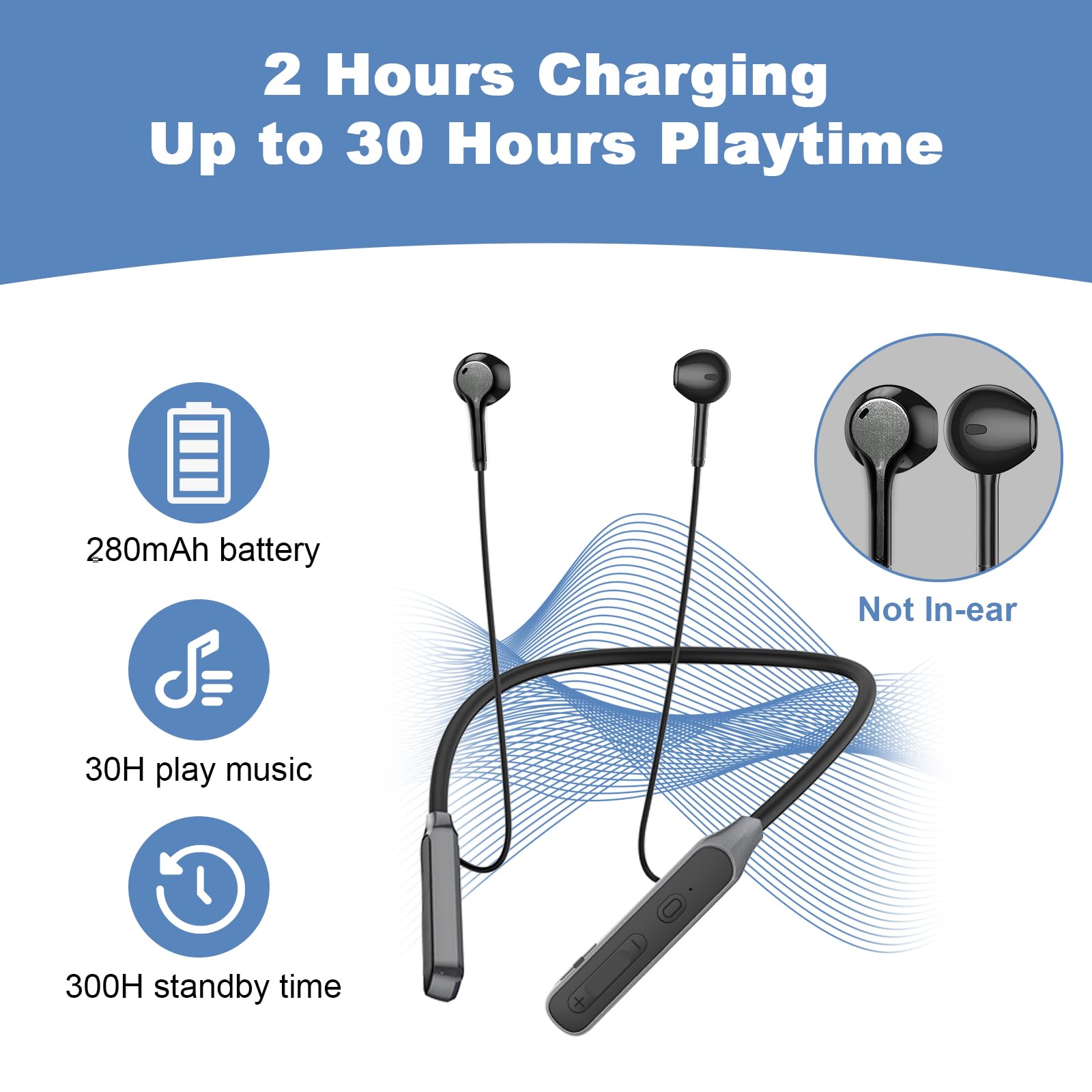 Hmusic Neckband Bluetooth Headphones - 30H Playtime Wireless Headphones, Semi In-Ear IPX5 Waterproof & Sweat Resistant, Noise Isolation Earphones for Work, Sports, Running, Gym & Gaming (Black) - Perfect for Commuting, Workouts & Outdoor Activities