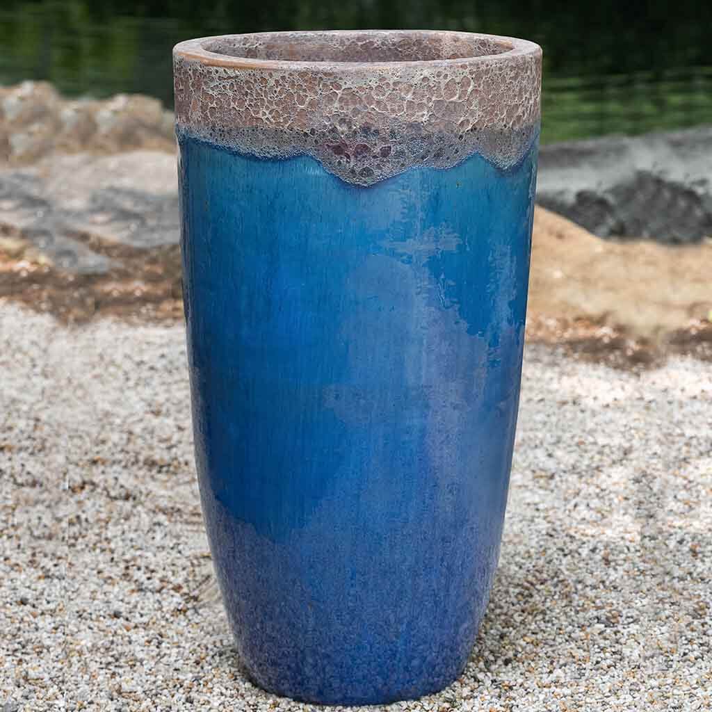 Campania International Ixtapa Planter Set of 2 - Beachcomber Blue Ceramic Garden Planters for Outdoor & Indoor Decor, Patio, Porch, Balcony Gardening