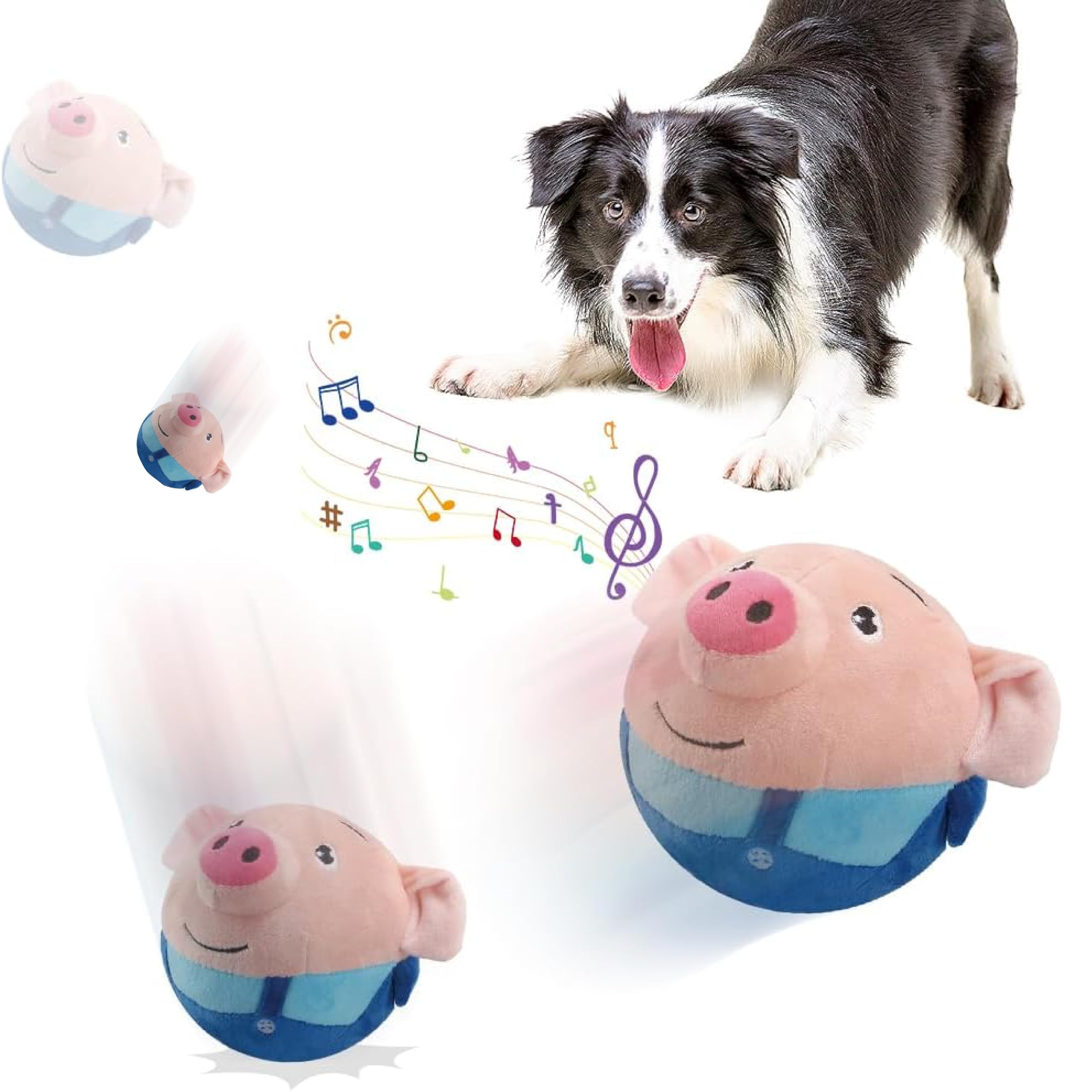 Interactive Squeaky Moving Dog Toy - Electronic Plush Pig Ball with Sound, Active Pet Toy for Playtime, Washable & Durable Chew Toy (Blue) - Perfect for Indoor Play, Training, and Keeping Dogs Entertained