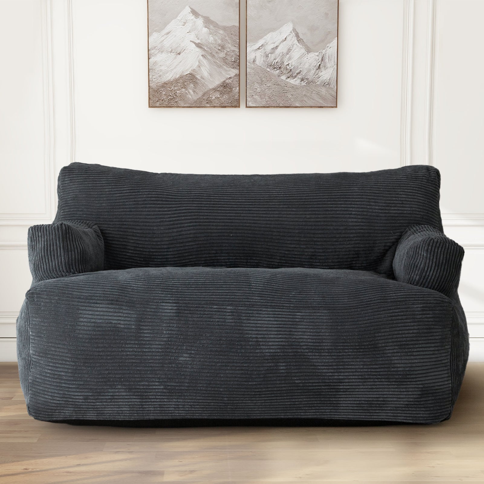 MAXYOYO Oversized 2-Seater Bean Bag Chair for Adults - Dark Grey Loveseat Bean Bag Couch with Filler | Perfect for Living Room, Game Room & Dorm Relaxation