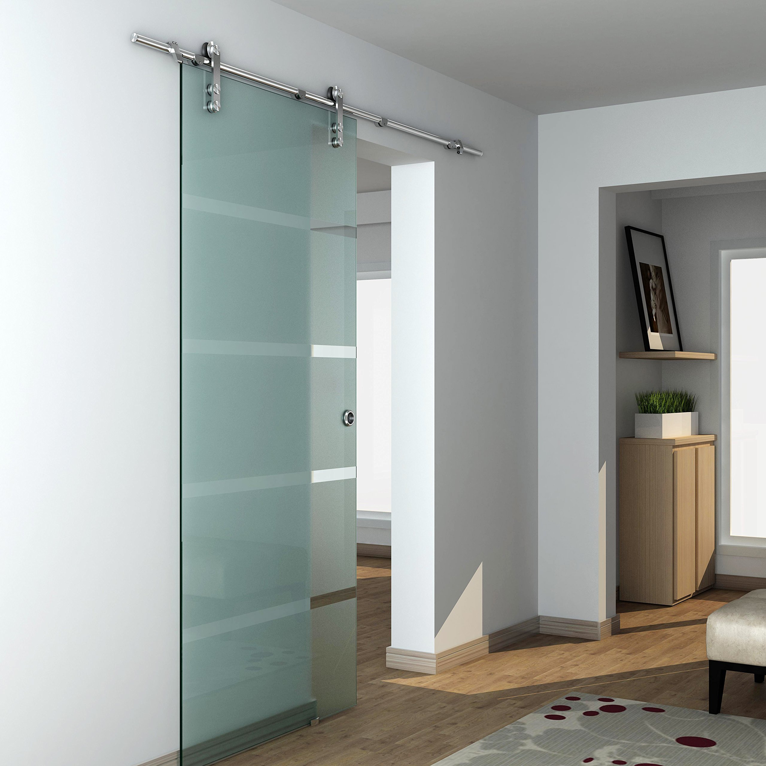 DIYHD 6FT Stainless Steel Glass Sliding Door Hardware Kit - Easy Installation Barn Door Track System for Stud Walls | Perfect for Closet Doors, Room Dividers & Modern Interior Design
