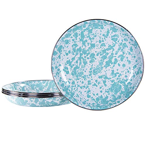 10-Inch Sea Glass Swirl Pasta Plates - Set of 4, Durable Ceramic Dinner Plates for Pasta, Salad & Desserts - Perfect for Italian Dining, Entertaining & Home Decor
