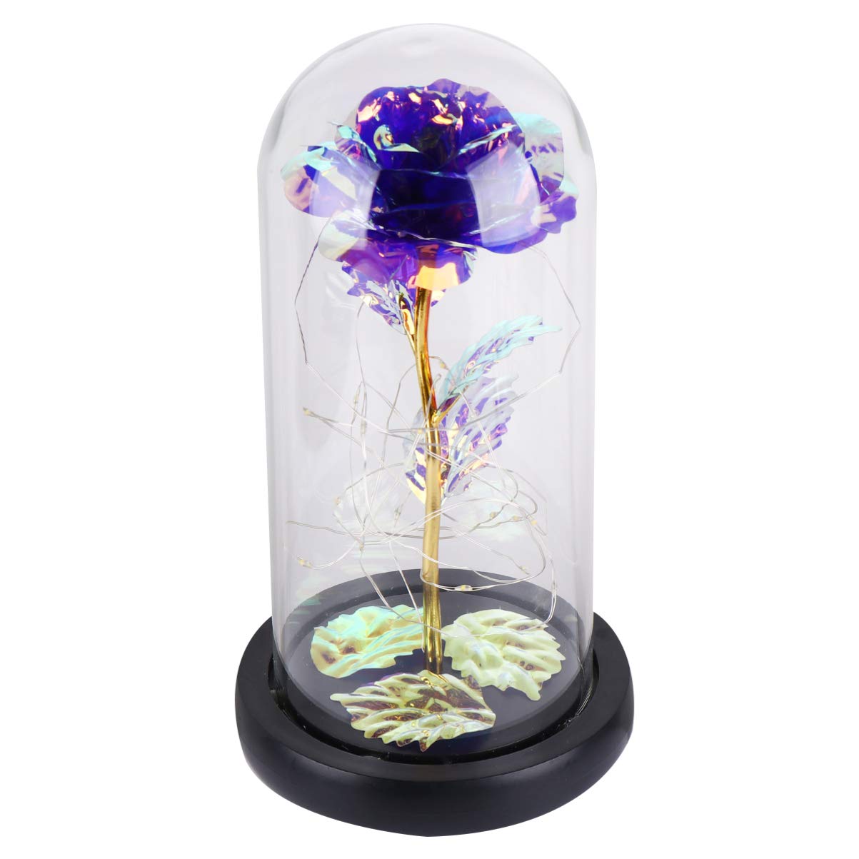 Garneck 1pc Glass Rose Night Light - Artificial Rose Lamp with Glass Dome, Eternal Flower Light for Valentine's Day | Romantic Bedroom Decor, Wedding Centerpiece, Gift for Her