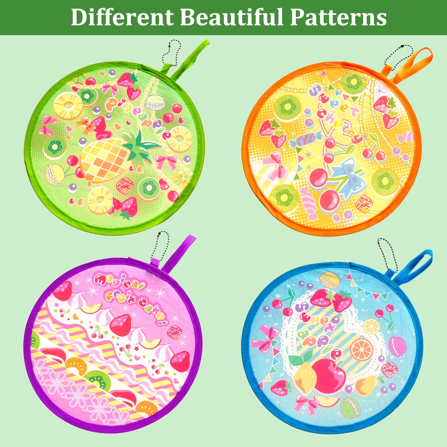 Foldable Handheld Fan - 4 Pack Summer Cooling Fans with Cute Candy Fruit Patterns, Portable Round Folding Fan for Wedding, Festival, Home Decor & Outdoor Use