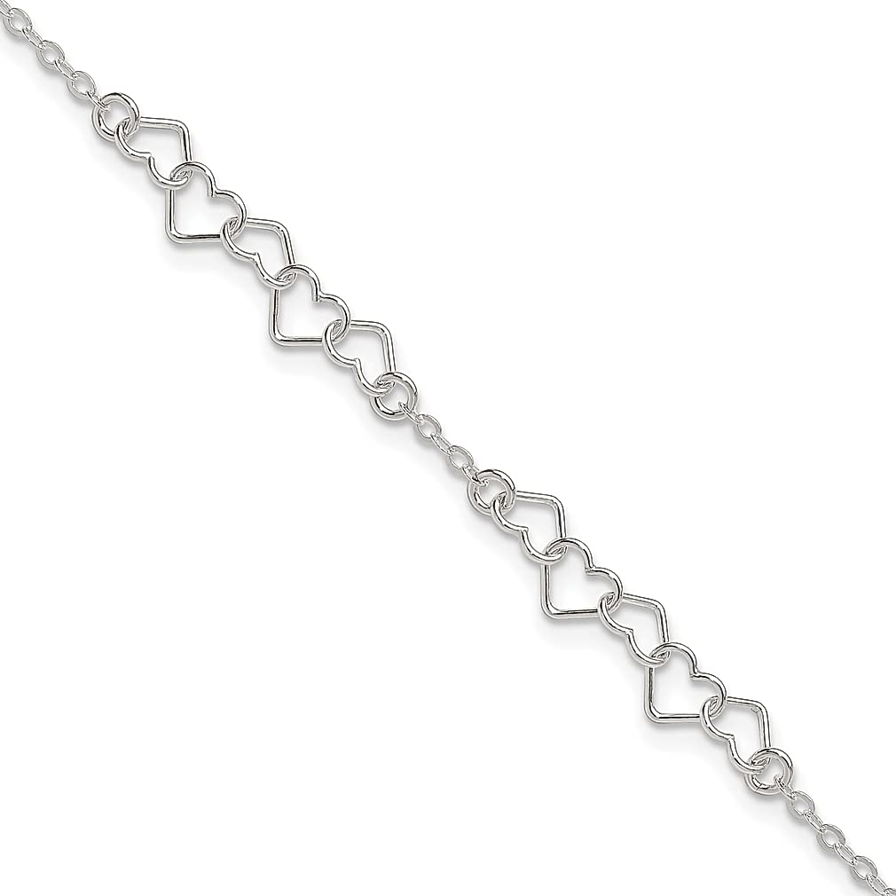 925 Sterling Silver 10 Inch Heart Link Anklet - Dainty Ankle Bracelet for Women, Elegant Beach Jewelry, Perfect Gift for Her - Ideal for Summer Outfits, Vacations & Romantic Occasions