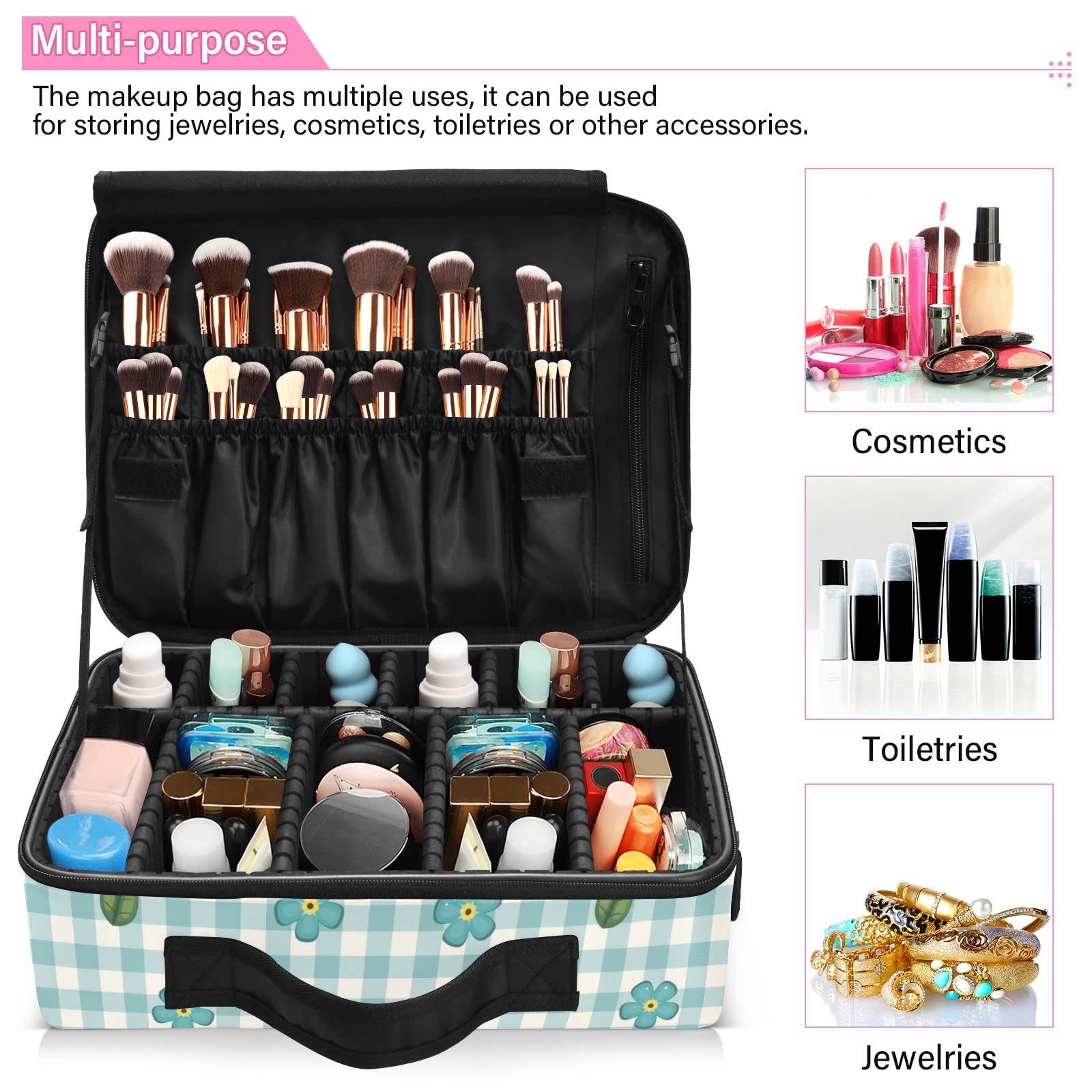 Red Rose Makeup Bag for Women - Travel Vanity Organizer for Cosmetics & Toiletry