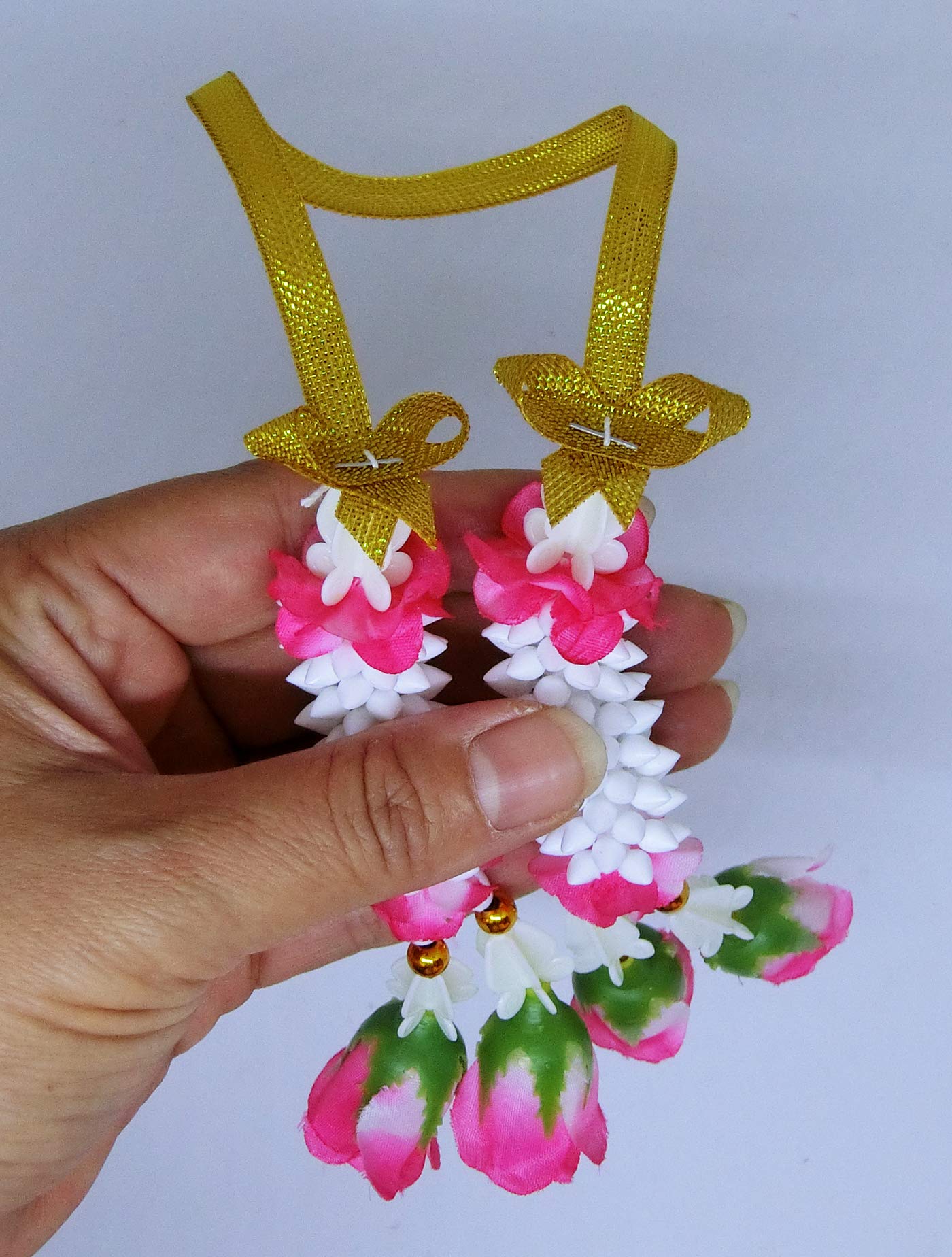 Handmade Thai Rose Jasmine Garland Fabric Flowers - Pink Plastic Floral Souvenir for Weddings, Home Decor & Cultural Celebrations