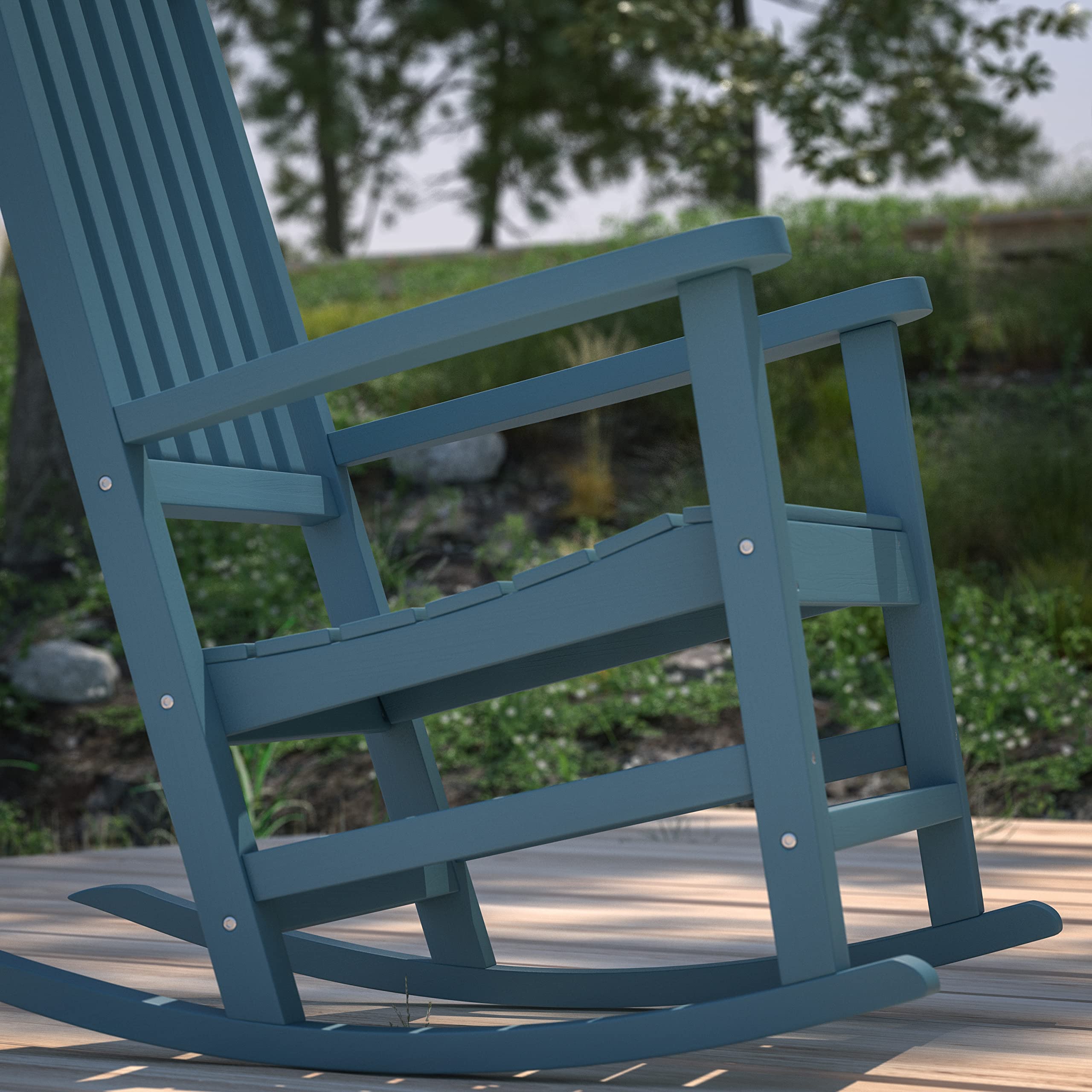 Merrick Lane Hillford All-Weather Rocking Chair - Teal Poly Resin Patio Rocker for Indoor & Outdoor Use - Perfect for Porch, Deck, Garden and Living Room Relaxation
