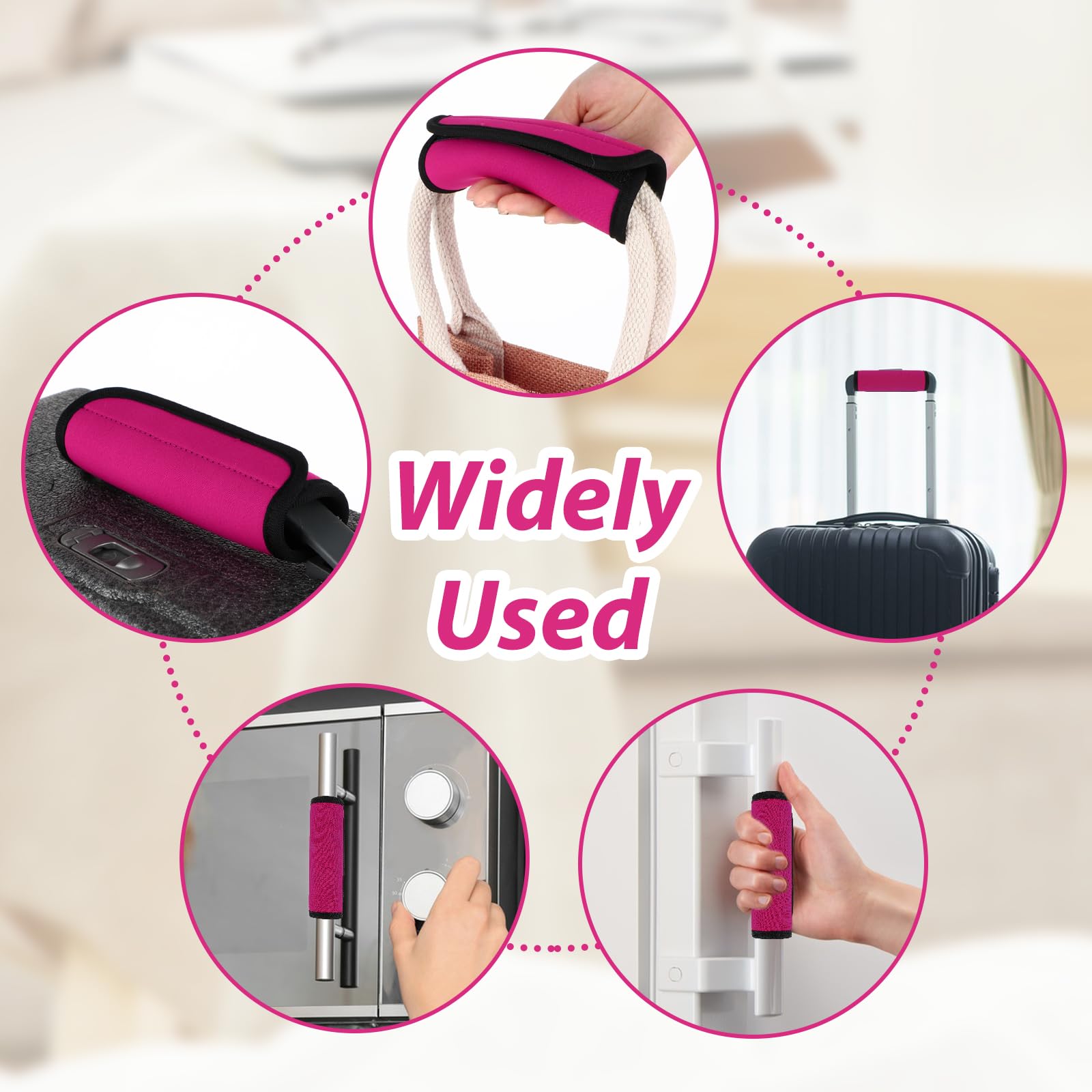 2-Pack Rose Red Neoprene Luggage Handle Wraps for Suitcases - Soft Travel Essential Bag Handle Covers with Non-Slip Grip | Perfect for Airport Identification & Comfortable Carrying