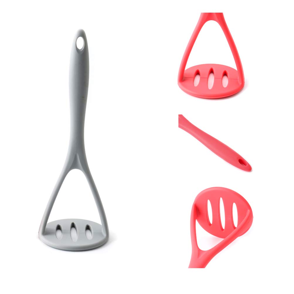 DOITOOL Silicone Coated Potato Masher - Non-Scratch Kitchen Tool for Mashing Potatoes, Vegetables & Fruits - Durable & Safe Cooking Utensil - Perfect for Mashed Potatoes, Baby Food & Baking (Grey)