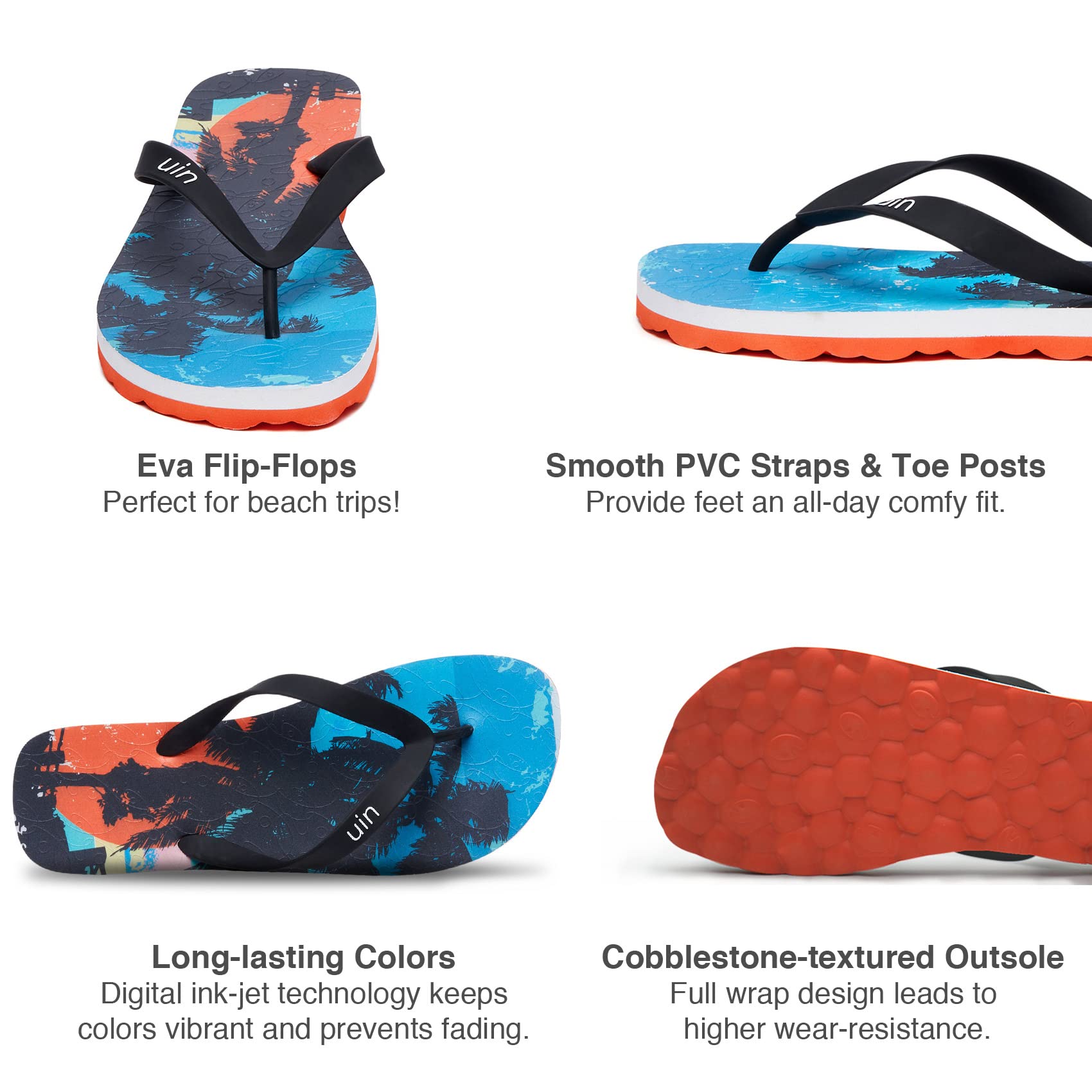 UIN Men's Flip Flops - Comfortable Beach Sandals with Artistic Painting Design for Summer Travel & Casual Wear - Perfect for Poolside, Vacation, and Outdoor Activities