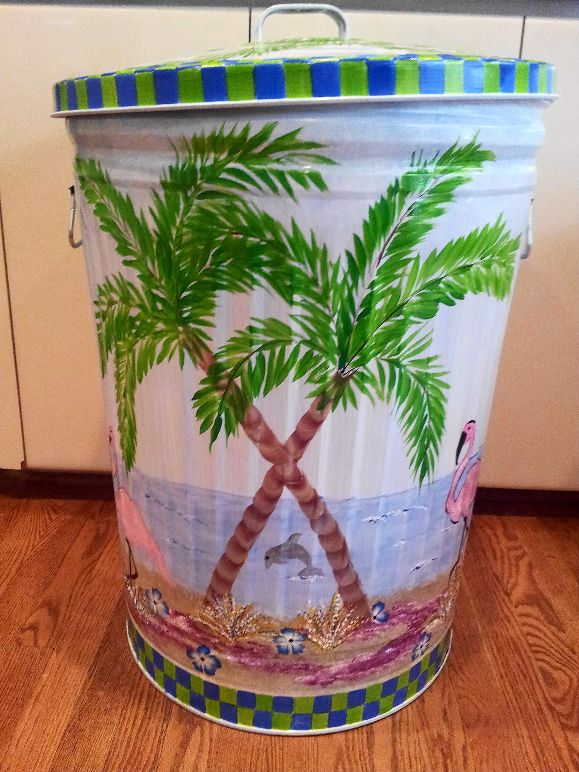 20 Gallon Hand Painted Galvanized Steel Trash Can - Durable Outdoor & Indoor Waste Bin for Kitchen, Garage, Office, and Garden Use