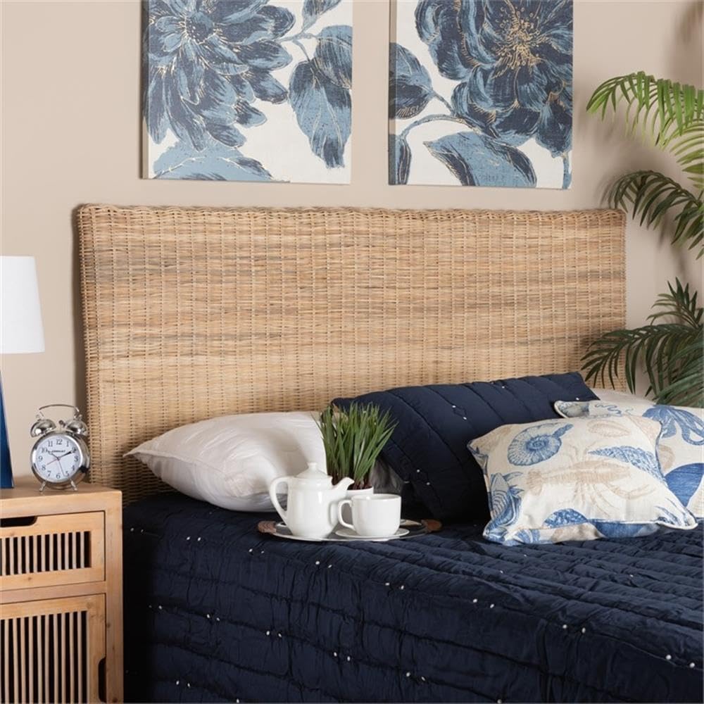 Baxton Studio Cantara Modern Bohemian Natural Rattan Queen Size Standalone Headboard - Stylish Bedroom Decor for Boho Chic & Coastal Home Interiors