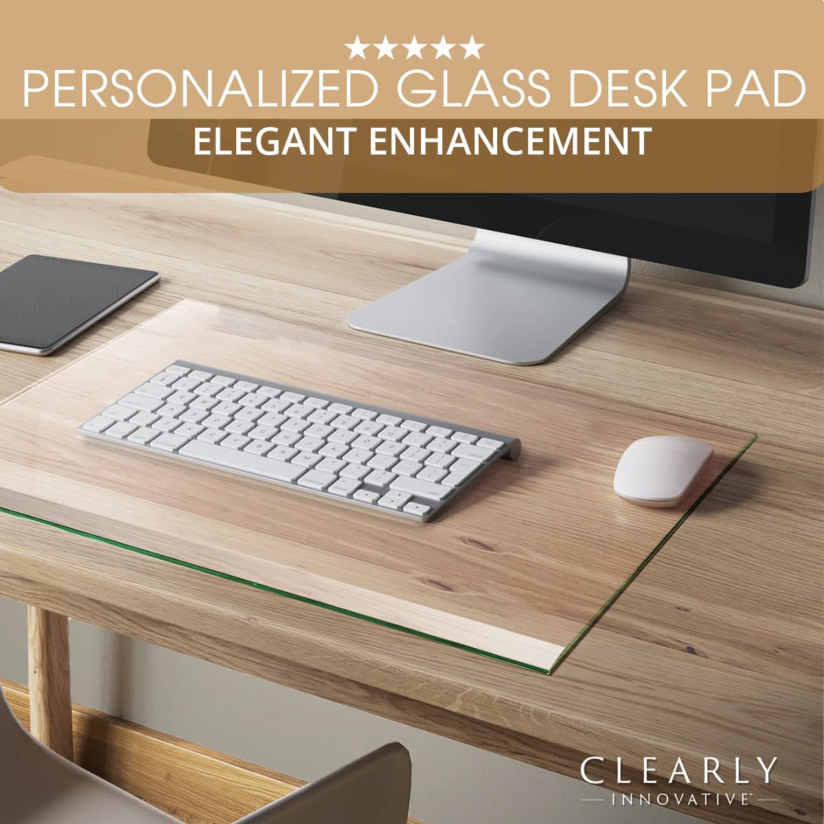 Premium Tempered Glass Desk Pad with Beveled Edge - 20