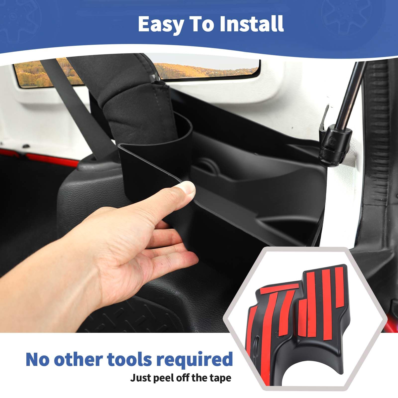 Jeep Wrangler JK Rear Trunk Storage Box & Side Tray Organizer - 2pcs Black Interior Storage Accessories for 2011-2017 JK JKU 4 Door Models | Perfect for Road Trips, Camping & Off-Road Gear Organization