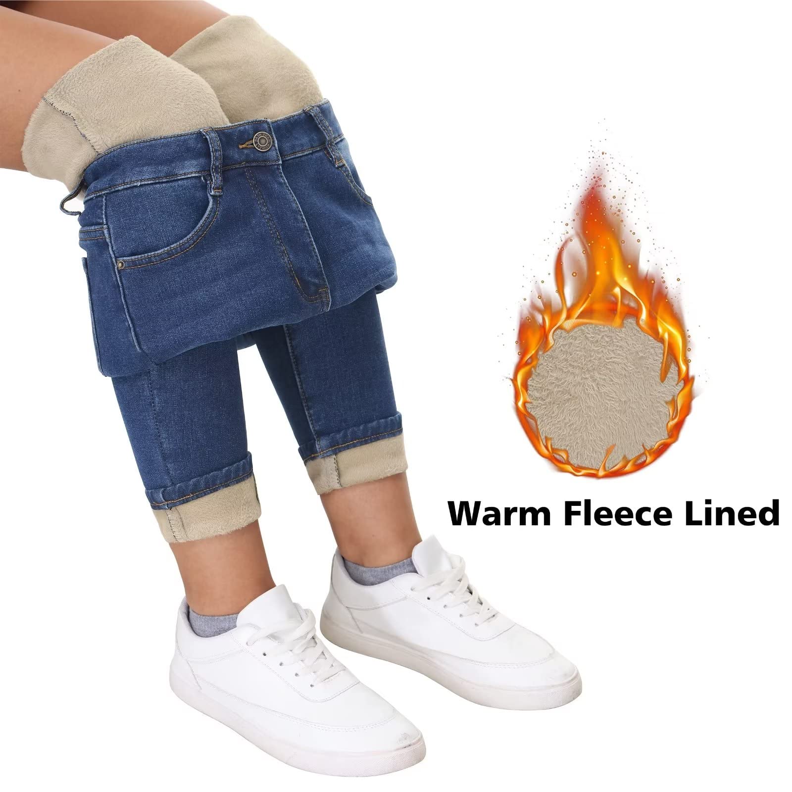 KDF Women's Brown Fleece Lined Winter Jeans - Warm & Comfortable Cold Weather Pants for Outdoor Activities, Snow Days & Casual Winter Wear