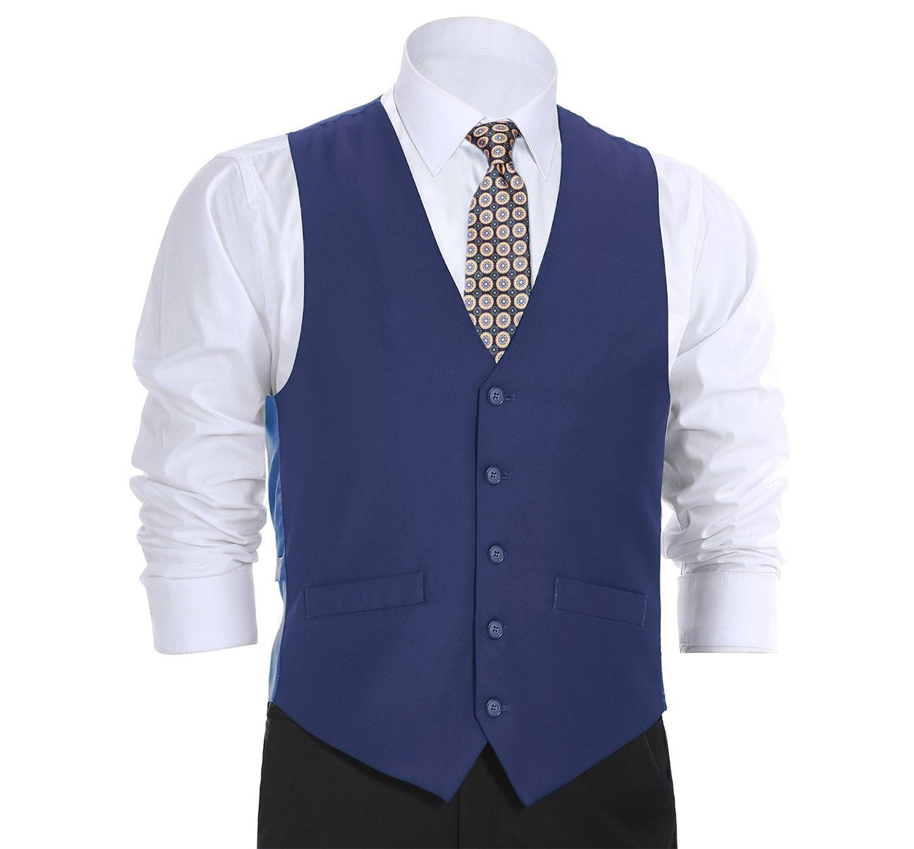 Alessandro Vitello by Renoir Royal Blue Business Suit Vest - Regular Fit Waistcoat for Men - Premium Dress Suit Vest for Formal Occasions, Weddings & Office Wear