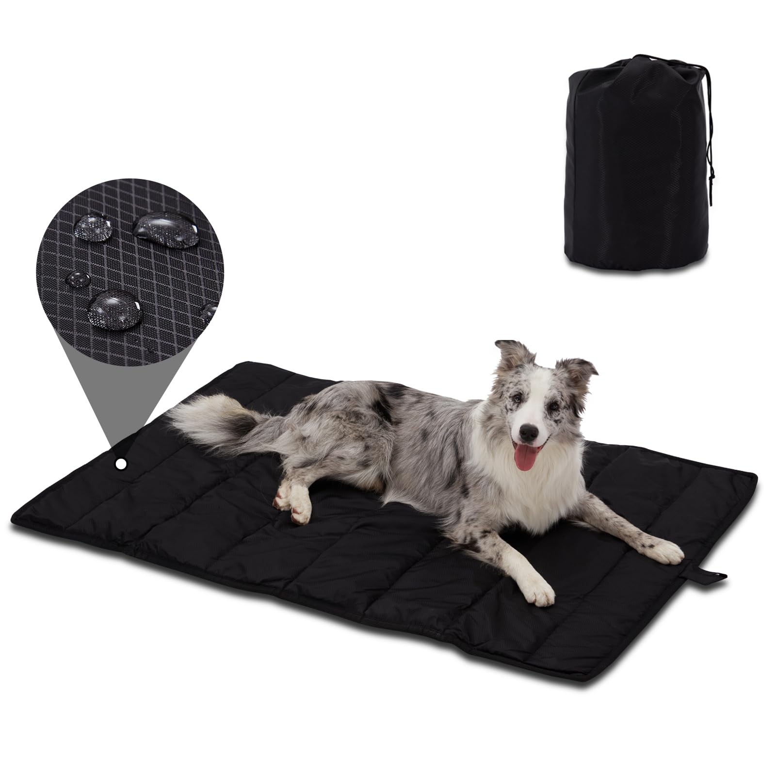 BDEUS 51x35In Extra Large Waterproof Outdoor Dog Bed - Portable Travel Camping Pet Mat, Washable & Odor Resistant Cooling Pad for Dogs (Black) - Perfect for Backyard, RV Trips & Beach Outings