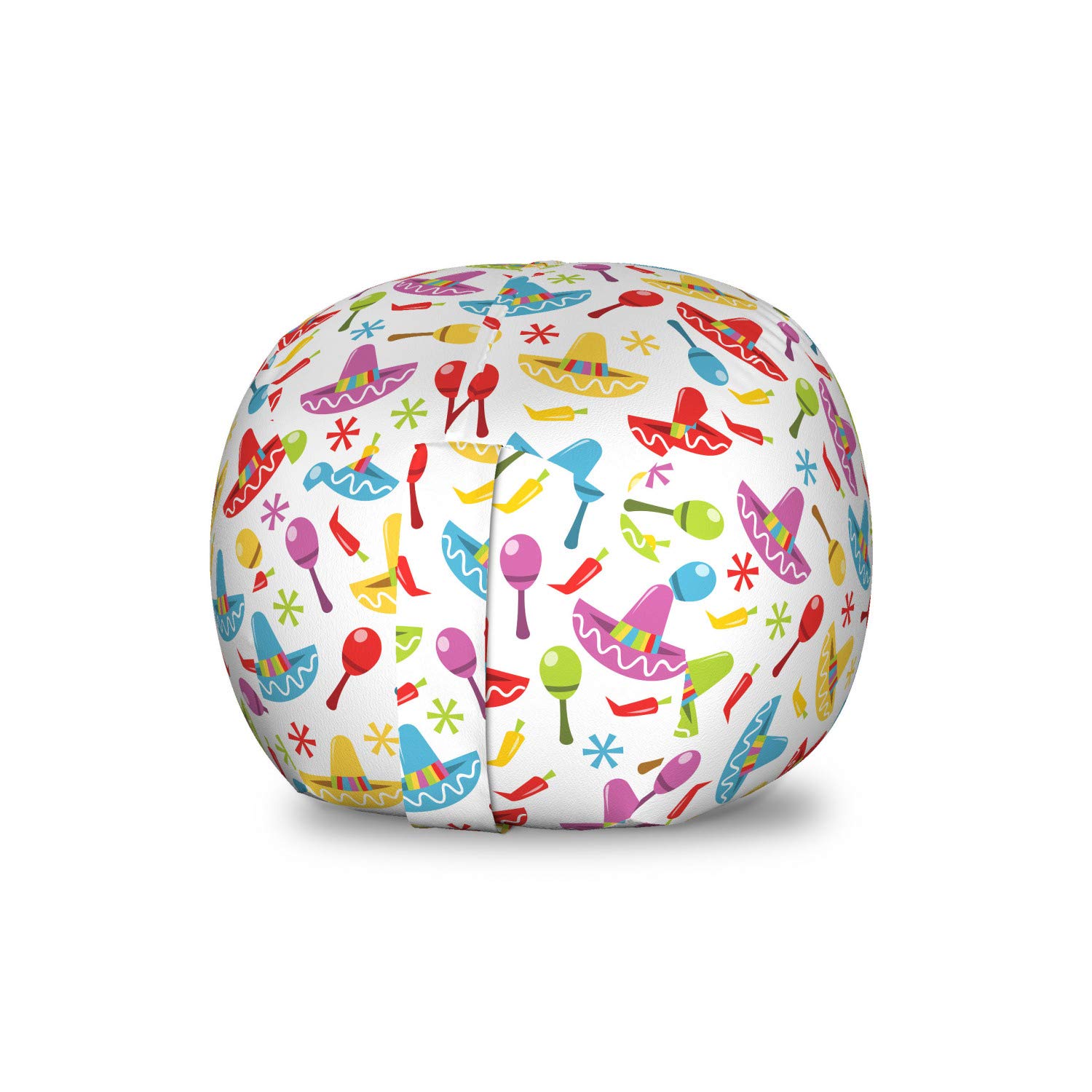 Ambesonne Fiesta Storage Toy Bag Chair - Abstract Sombrero & Maracas Pattern Geometric Star Design, Colorful Illustration Stuffed Animal Organizer, Washable Small Multicolor Bag for Kids' Room, Playroom & Nursery Organization