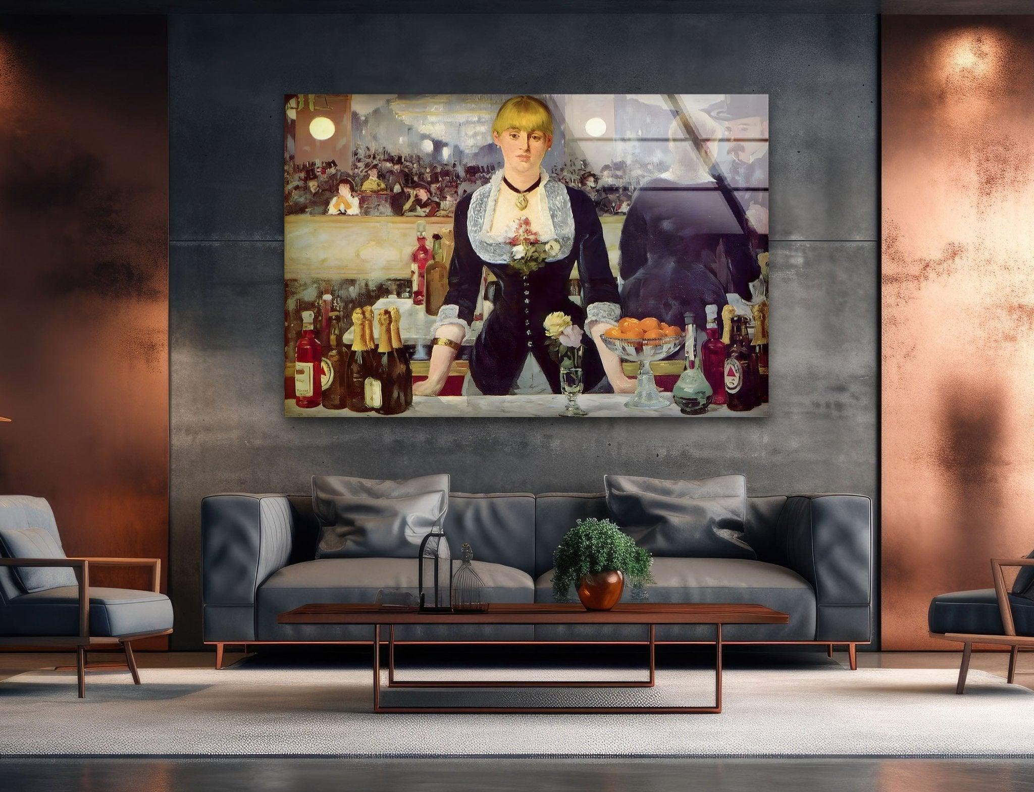 Édouard Manet 'A Bar at the Folies Bergère' Glass Wall Art - Premium Framed Canvas Print for Home & Office Decor - Perfect for Living Room, Bedroom, or Gallery Wall Display