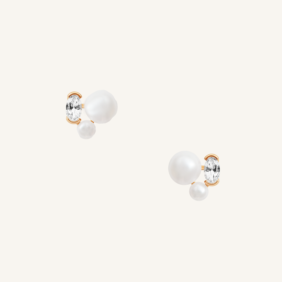Pia Pearl Stud Earrings for Women - 14K Gold Plated Elegant Pearl Earrings - Perfect for Weddings, Parties & Everyday Wear