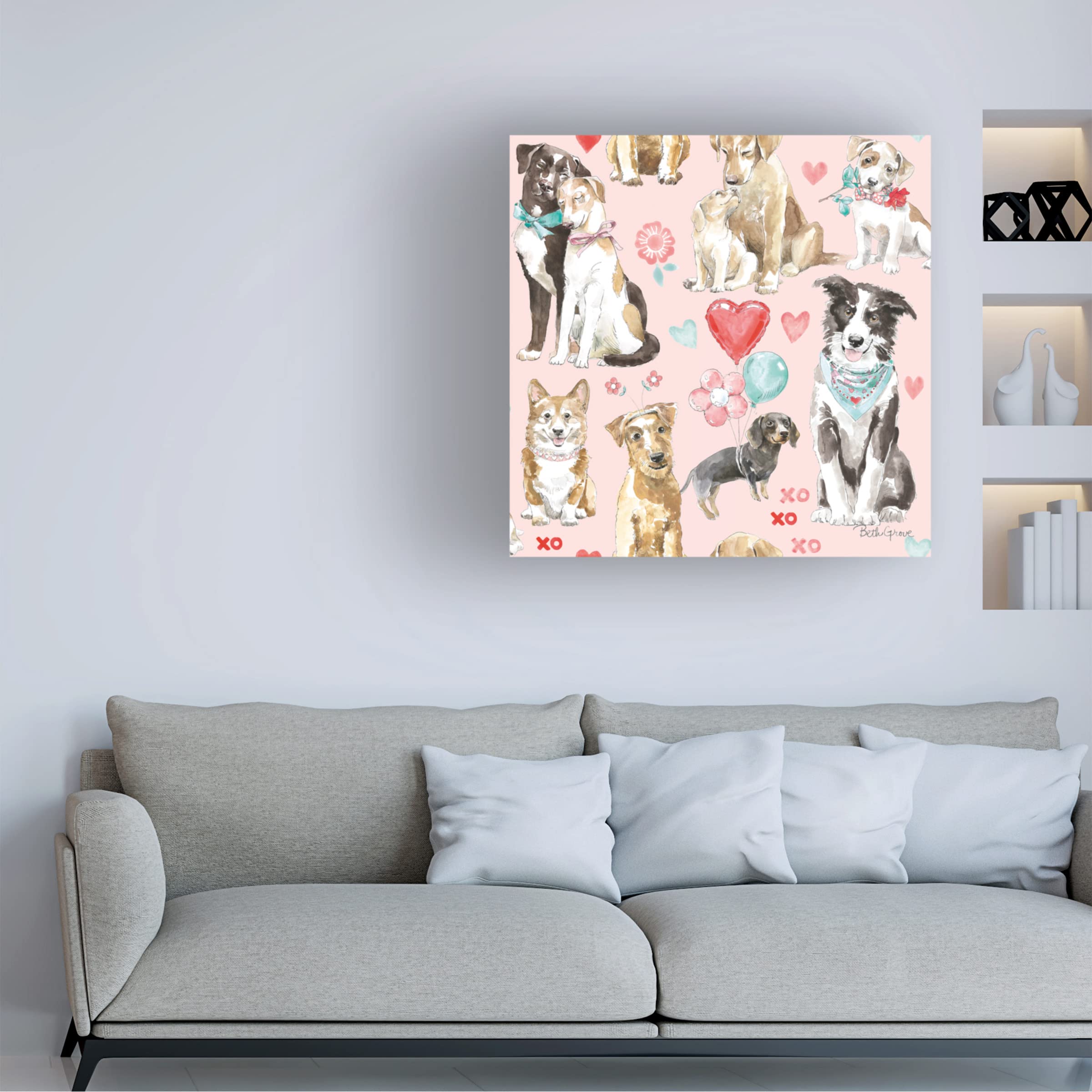 Beth Grove 'Paws of Love Pattern IB' Canvas Wall Art - Handmade Dog Lover Home Decor for Living Room, Bedroom & Office