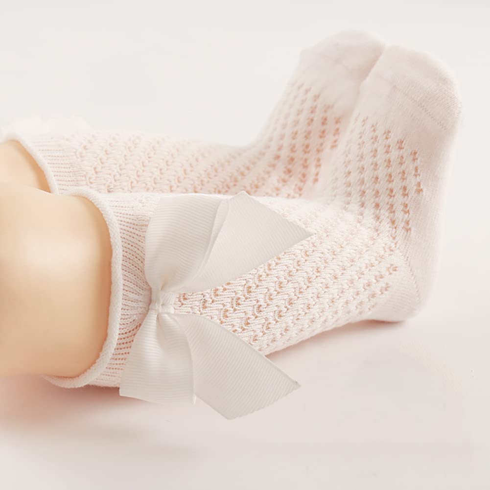 QandSweet Baby Girl Knee-High Socks with Bows - Non-Slip Toddler & Infant Stockings for Newborns - Perfect for Special Occasions, Photo Shoots & Everyday Wear