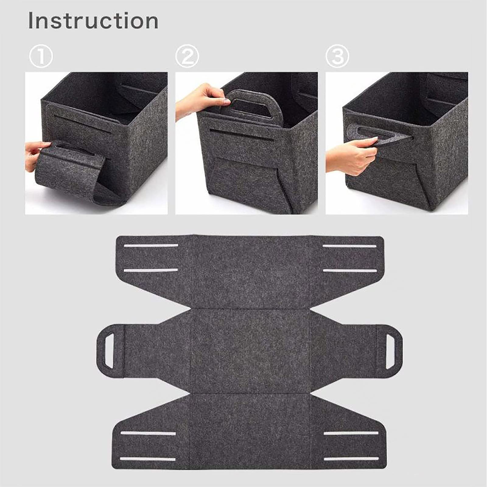 Foldable Grey Felt Storage Box with Handle - Square Open Organizer Bin for Clothes, Toys, Books & Newspaper | Perfect for Home, Office & Kids Room Organization
