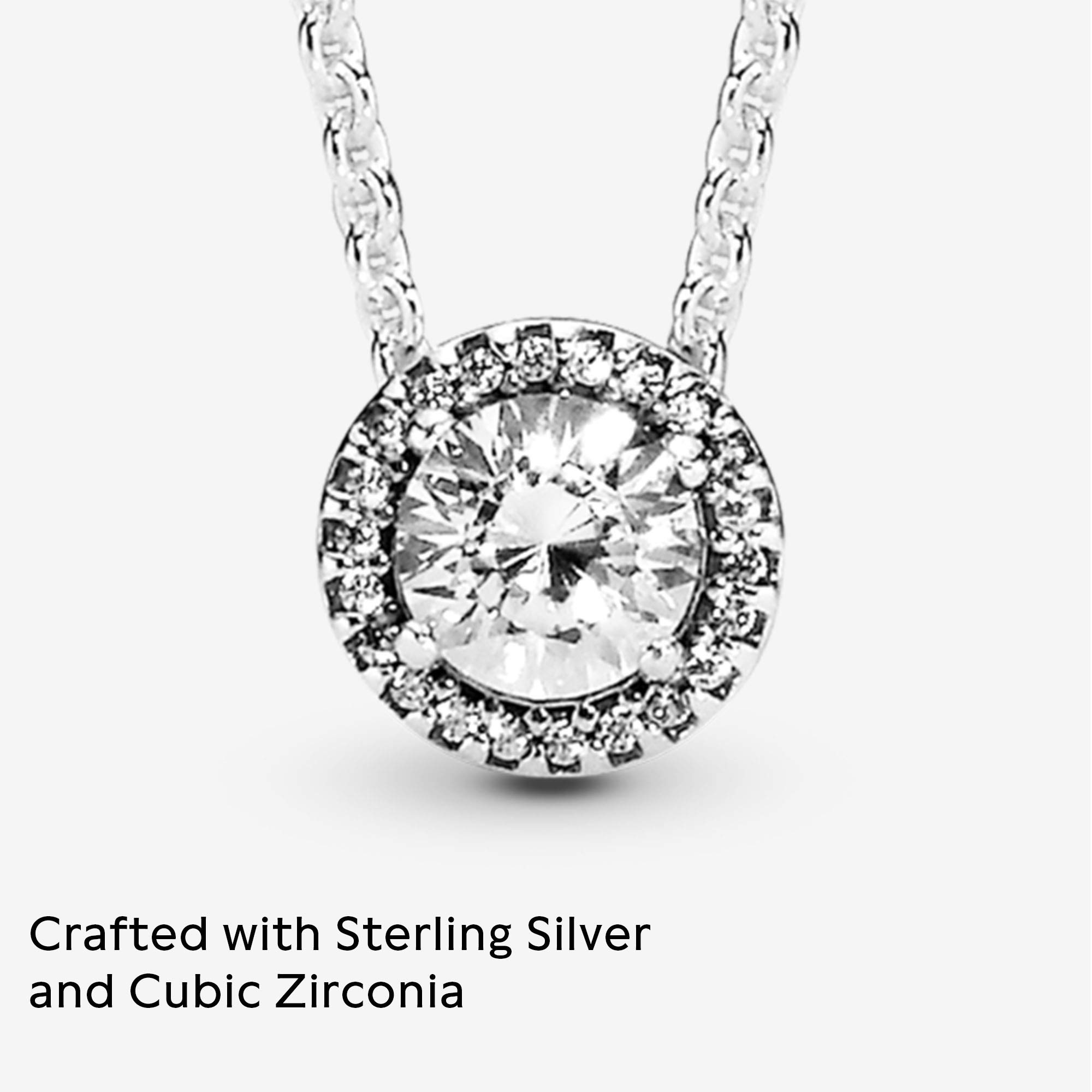 PANDORA Round Sparkle Halo Necklace - Adjustable Sterling Silver Necklace with Cubic Zirconia & Lobster Clasp - Elegant Jewelry Gift for Women - Perfect for Anniversaries, Birthdays & Valentine's Day - Includes Gift Box (17.7