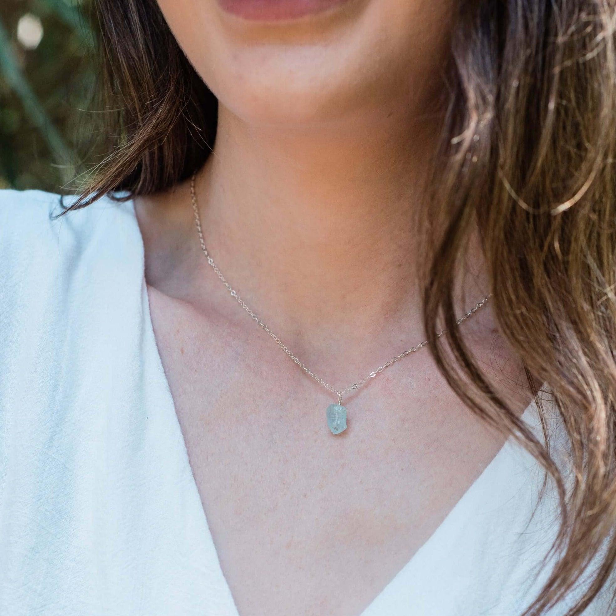 Natural Tiny Raw Aquamarine Pendant Necklace - Handmade Gemstone Jewelry for Women - Perfect for Everyday Wear, Gift Giving & Spiritual Healing