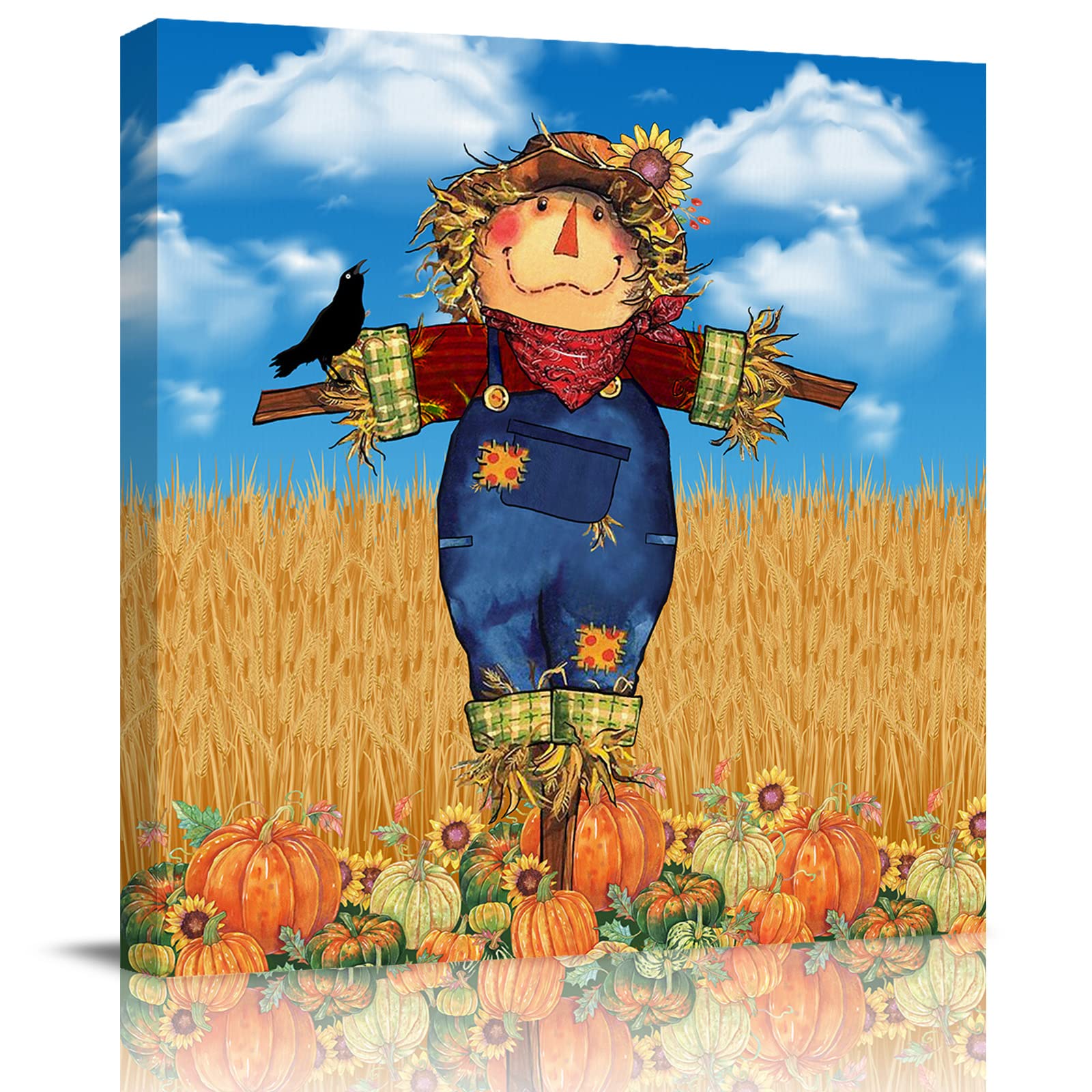 24x24 Inch Fall Pumpkin Framed Canvas Wall Art - Modern Scarecrow & Wheat Field Harvest Decor for Living Room, Bedroom, Kitchen & Office | Perfect for Autumn, Thanksgiving & Seasonal Home Decoration