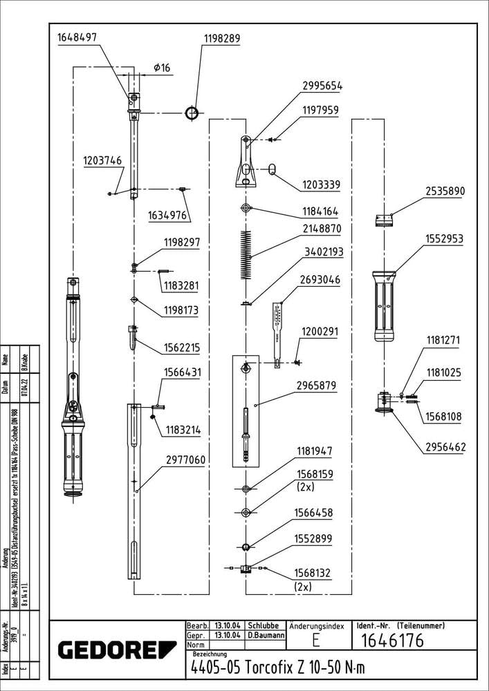GEDORE 4405-05 Torque Wrench TORCOFIX Z 16, 10-50 Nm (7.4-36.9 ft-lb) - Precision Torque Tool for Automotive, Bicycle & Machinery Maintenance