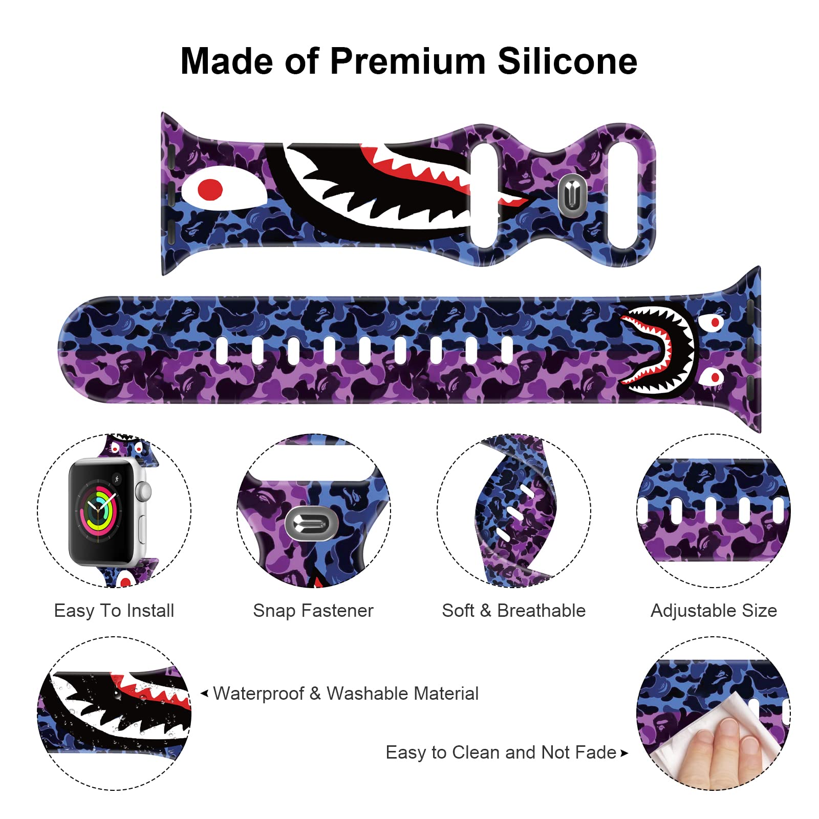 Soft Silicone Apple Watch Bands for Men & Women - Compatible with 38mm/40mm/42mm/44mm iWatch Series 6/5/4/3/2/1/SE - Sport Replacement Wrist Strap with Pattern Design - Perfect for Gym, Running & Daily Wear