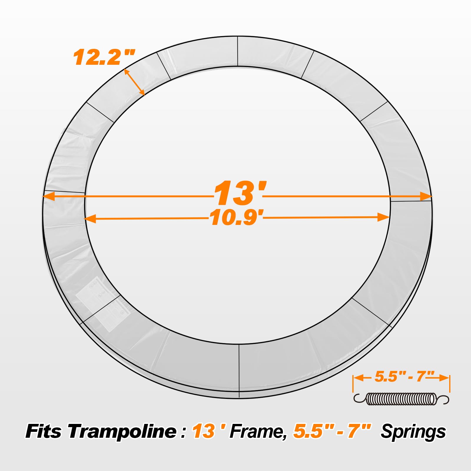 Exacme Waterproof Trampoline Safety Pad Replacement - 8, 10, 12, 13, 14, 15, 16 Foot Round Frame Spring Cover (No Pole Holes) - Durable Outdoor Protection for Kids & Family Backyard Fun