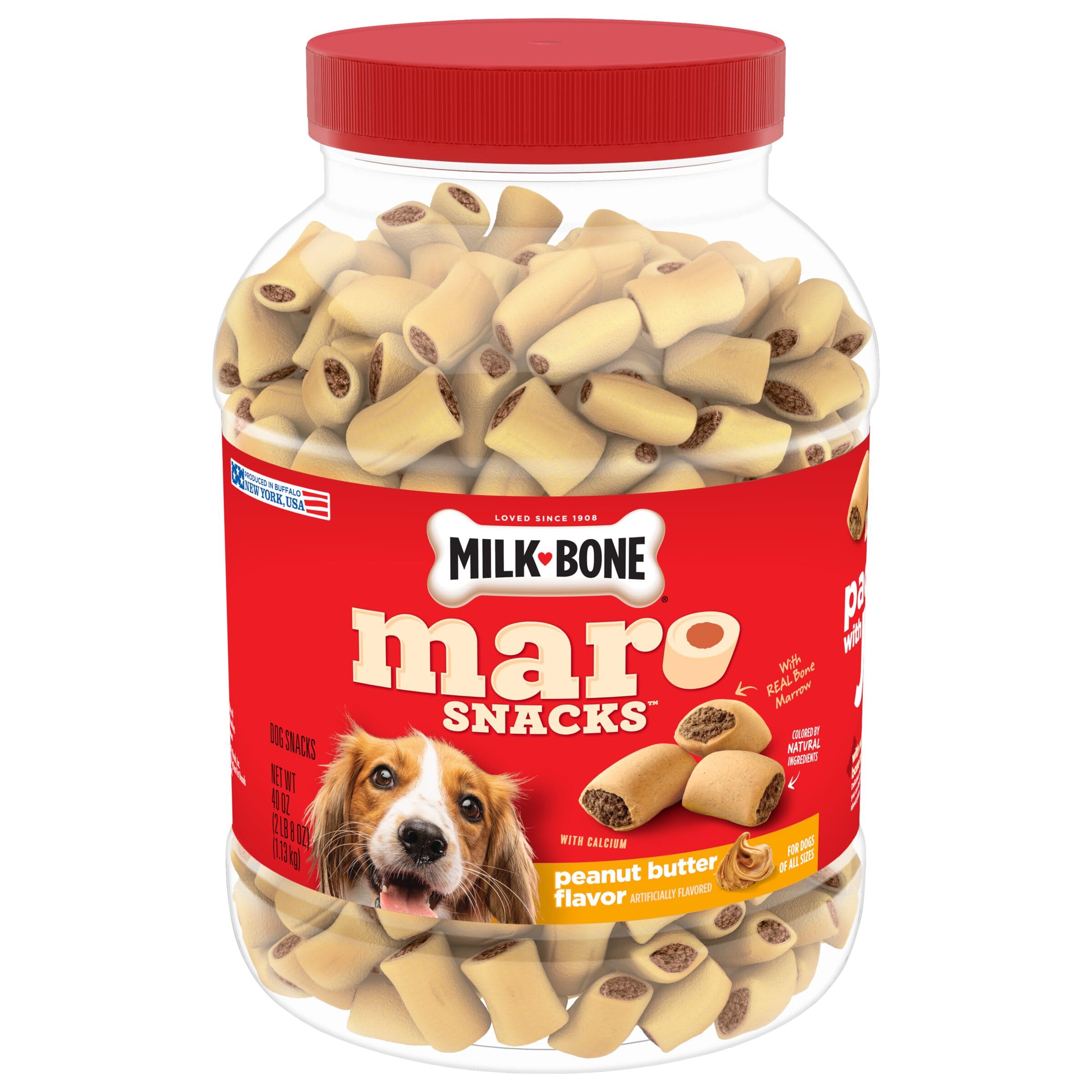Milk-Bone MaroSnacks Peanut Butter Flavor Dog Treats - 40oz Bag with Real Bone Marrow & Calcium - Crunchy Biscuit for Training, Rewards & Dental Health